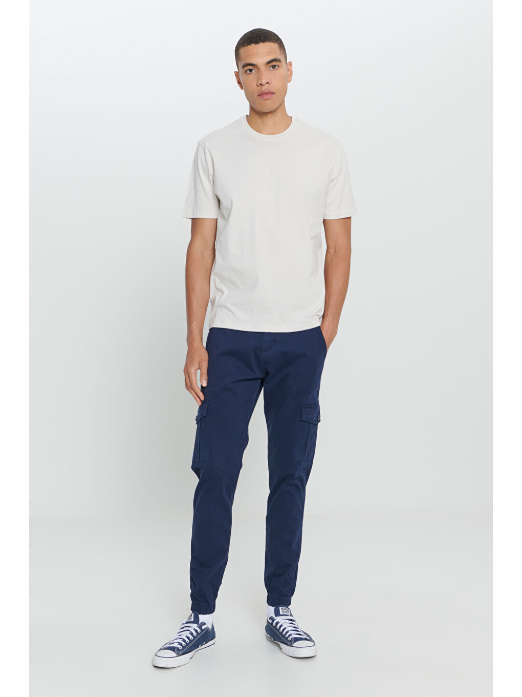 Erkek Lacivert Slim Fit Dar Kesim Kargo Cepli Pamuklu Esnek Pantolon-2