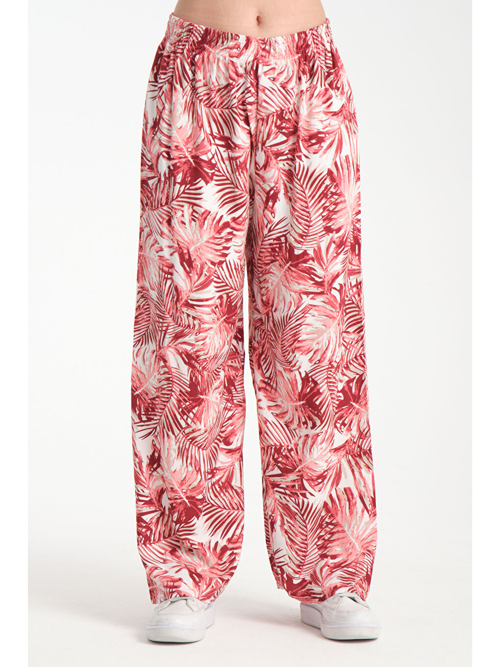 Pembe Kadın Hwai Desenli Dökümlü Viskon Pantolon 1066