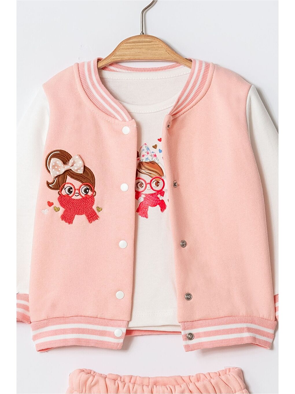 Pembe Kız Bebek Nakışlı 3’lü Mevsimlik Takım-2