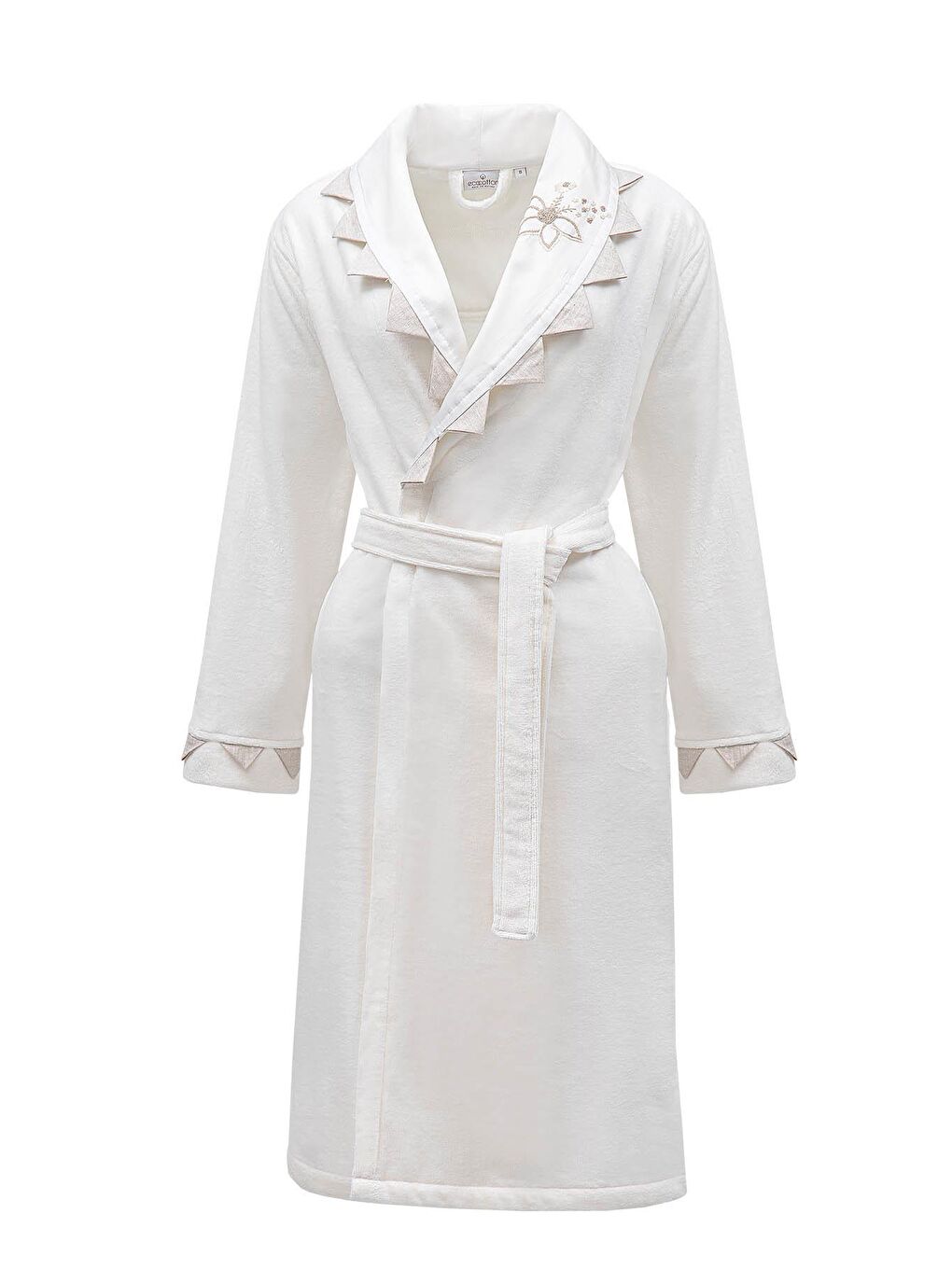 Ekru Mona Kadın Bornoz %100 Organik Pamuk  El Nakışlı Krem