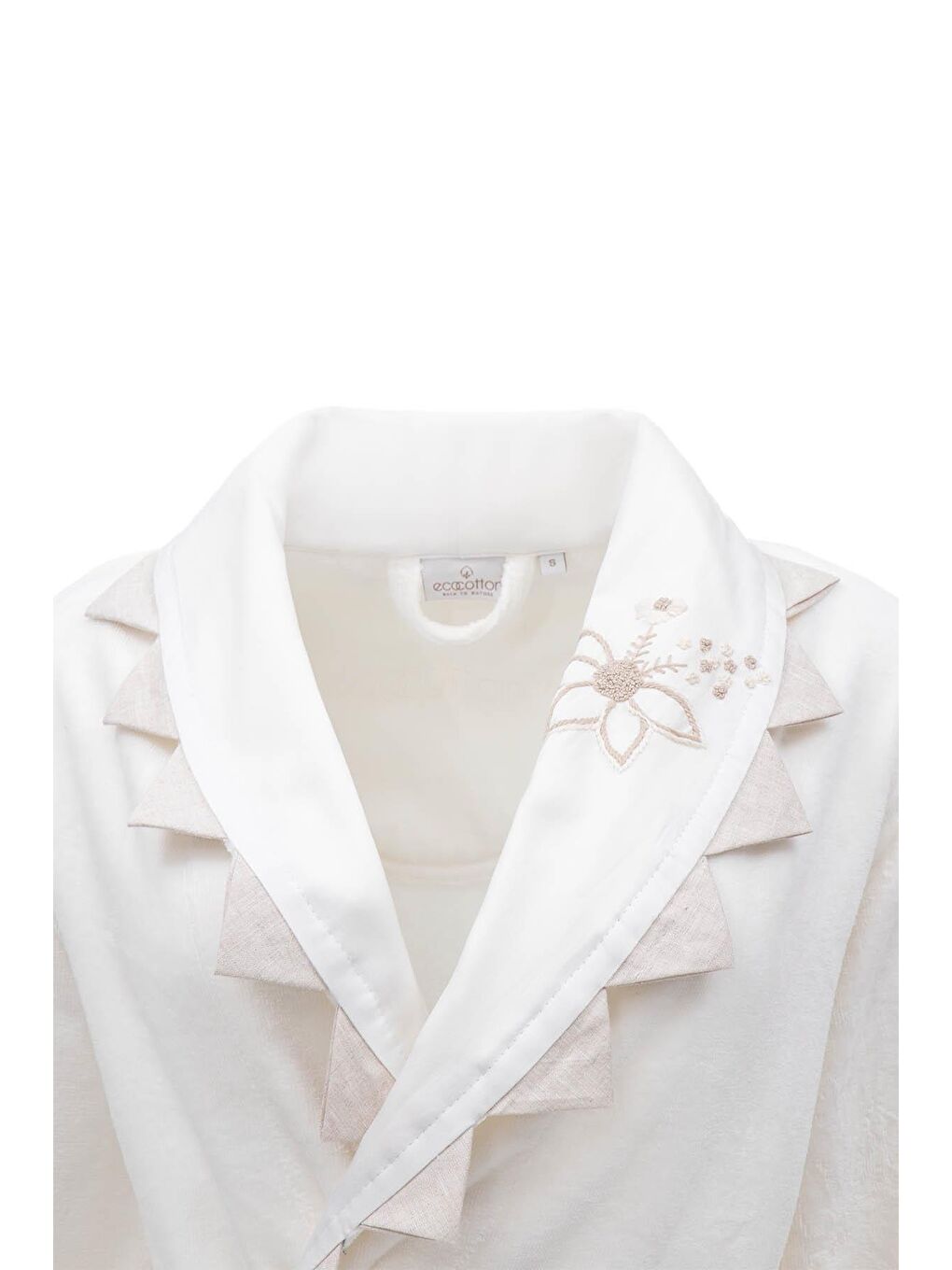 Ekru Mona Kadın Bornoz %100 Organik Pamuk  El Nakışlı Krem-2