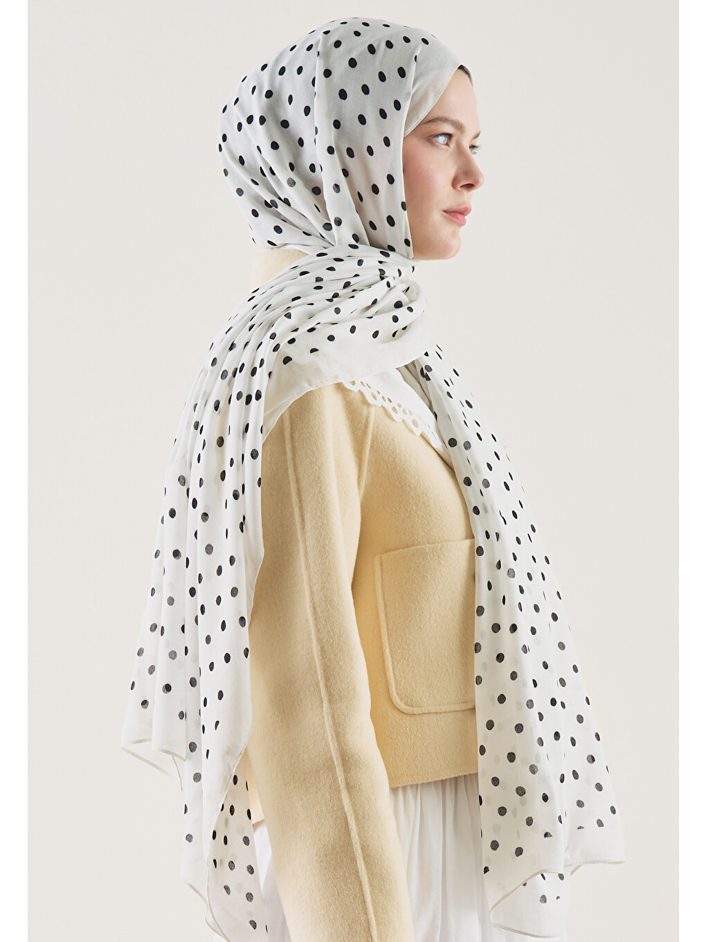 Small Polka Dots Desen Rami Şal Ekru