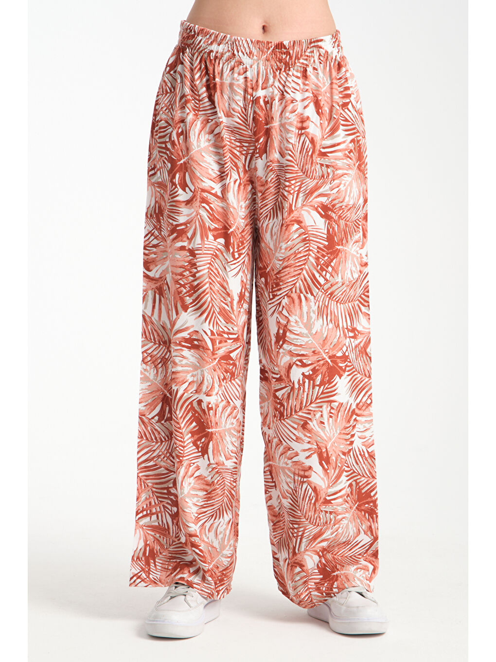 Kahverengi Kadın Hwai Desenli Dökümlü Viskon Pantolon 1066