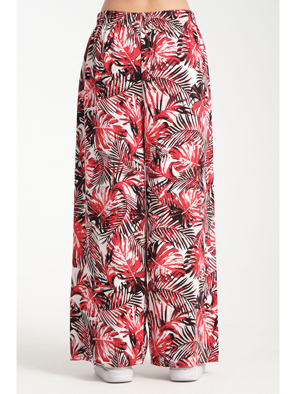 Kırmızı Kadın Hwai Desenli Dökümlü Viskon Pantolon 1066-3