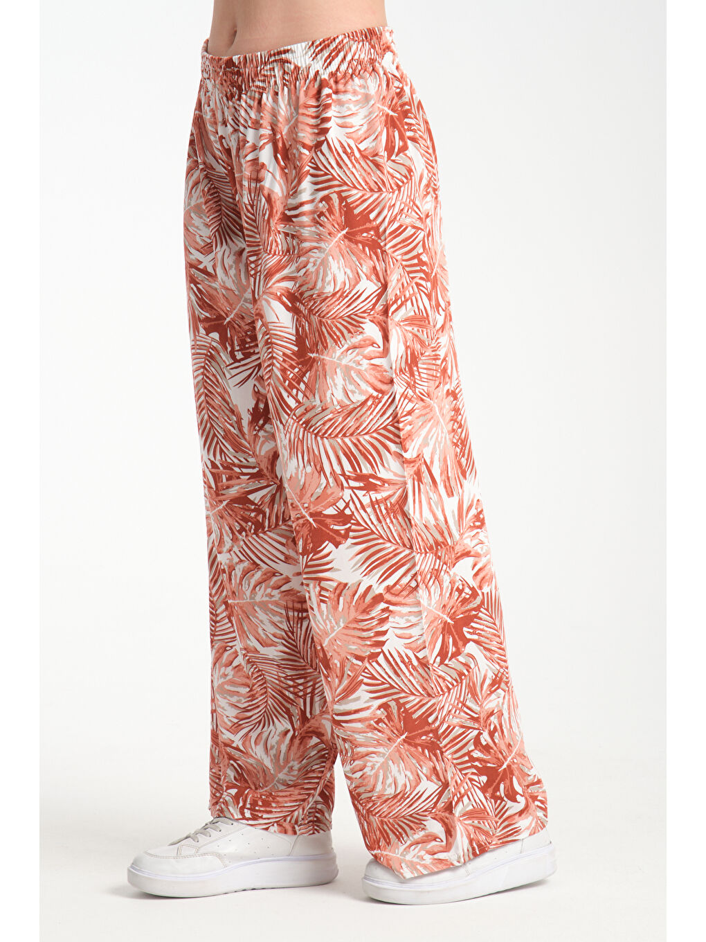 Kahverengi Kadın Hwai Desenli Dökümlü Viskon Pantolon 1066-2