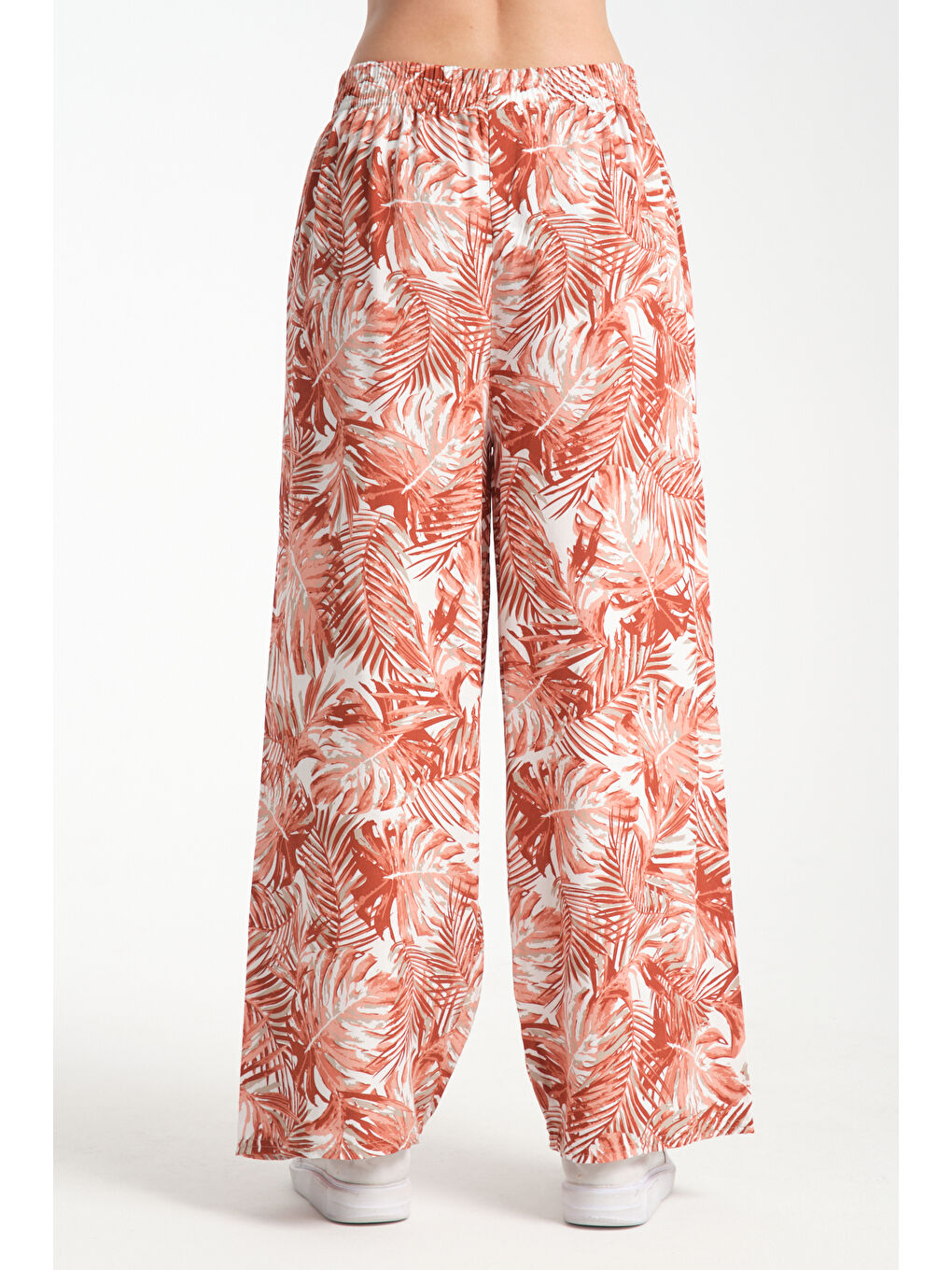 Kahverengi Kadın Hwai Desenli Dökümlü Viskon Pantolon 1066-3