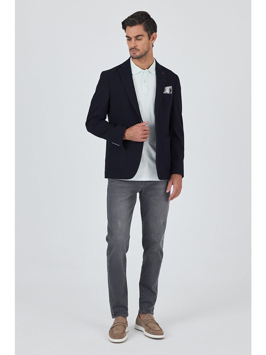 Koyu Lacivert Mono Yaka Düz 2 Düğme Casual Esnek Slim Fit Ceket 1002250123-1