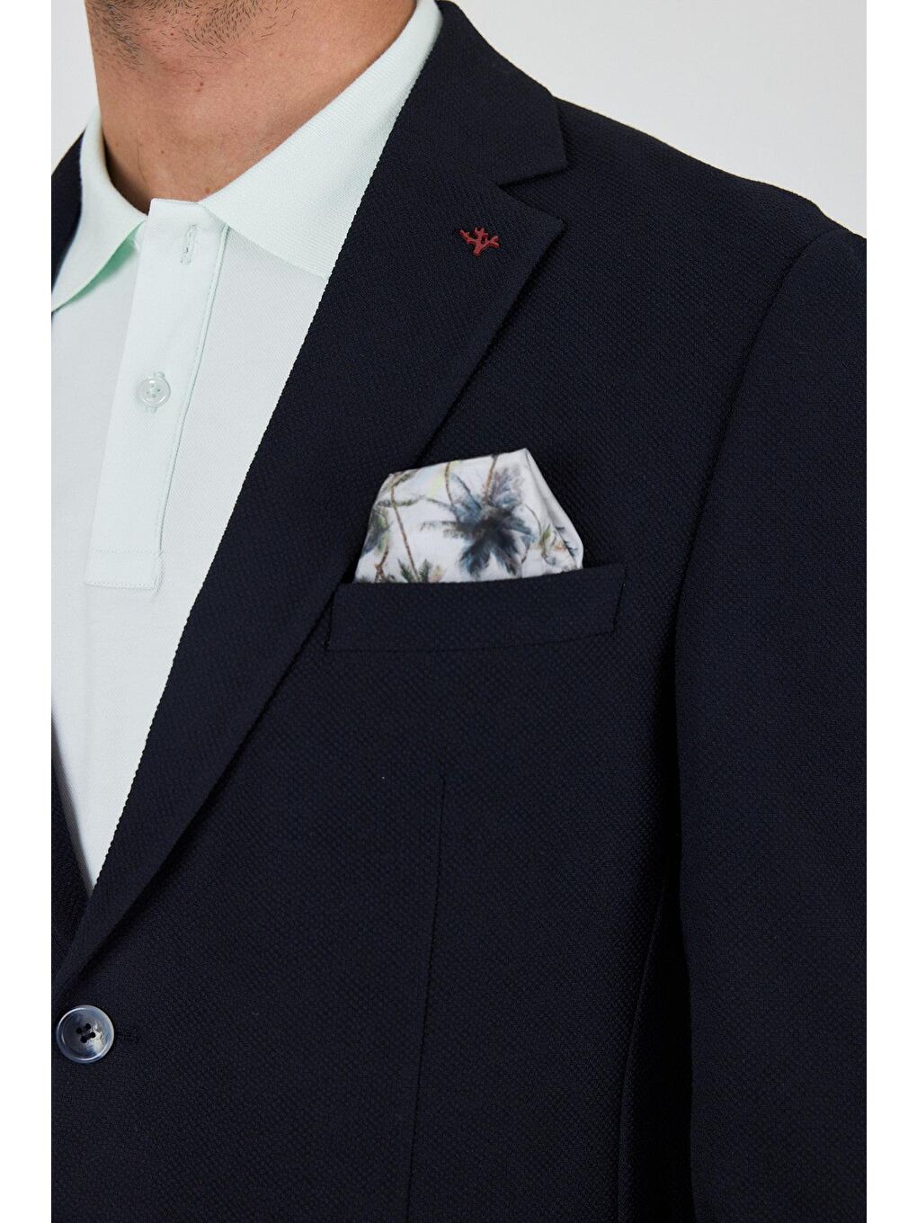 Koyu Lacivert Mono Yaka Düz 2 Düğme Casual Esnek Slim Fit Ceket 1002250123-3