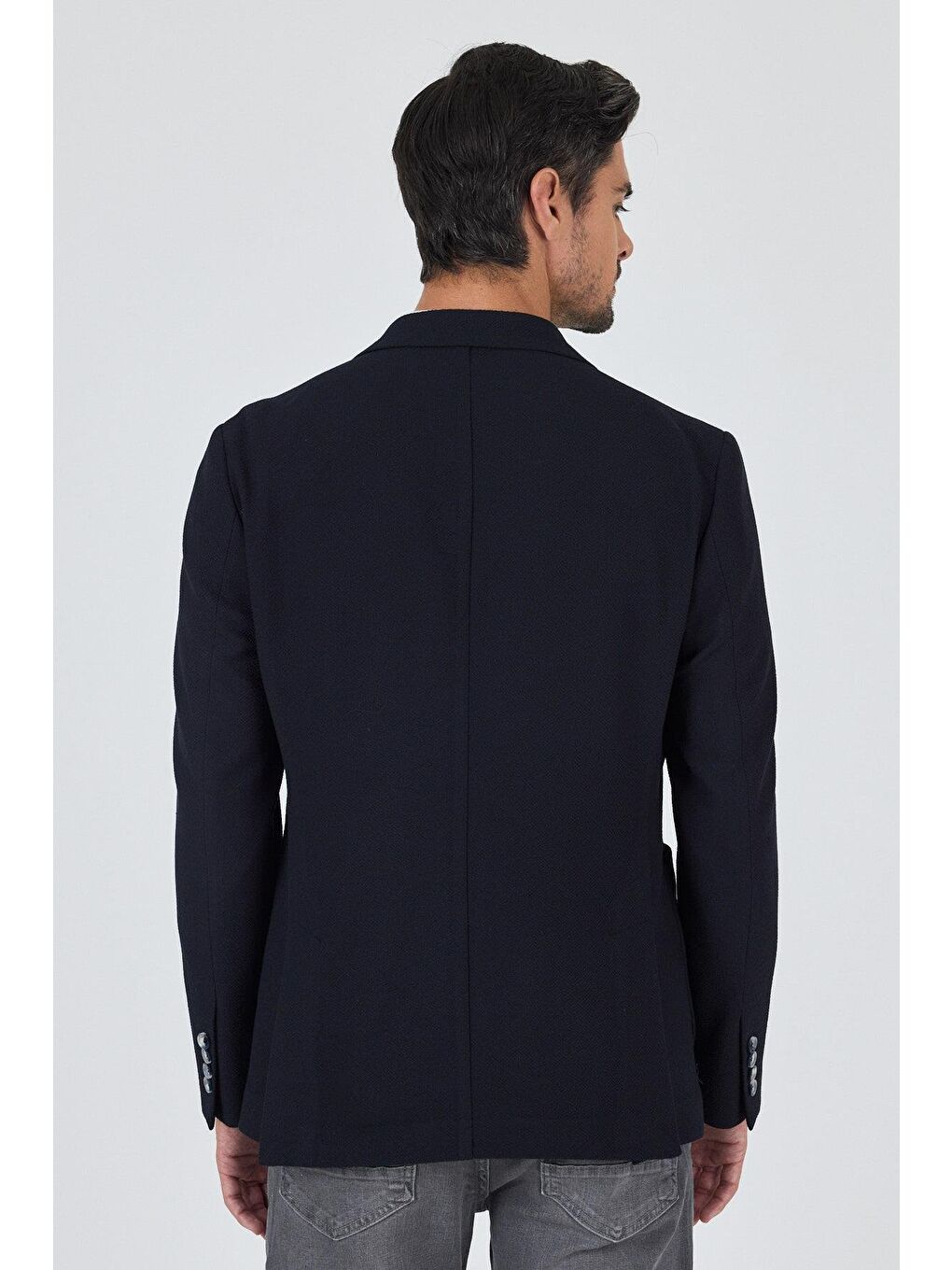 Koyu Lacivert Mono Yaka Düz 2 Düğme Casual Esnek Slim Fit Ceket 1002250123-4
