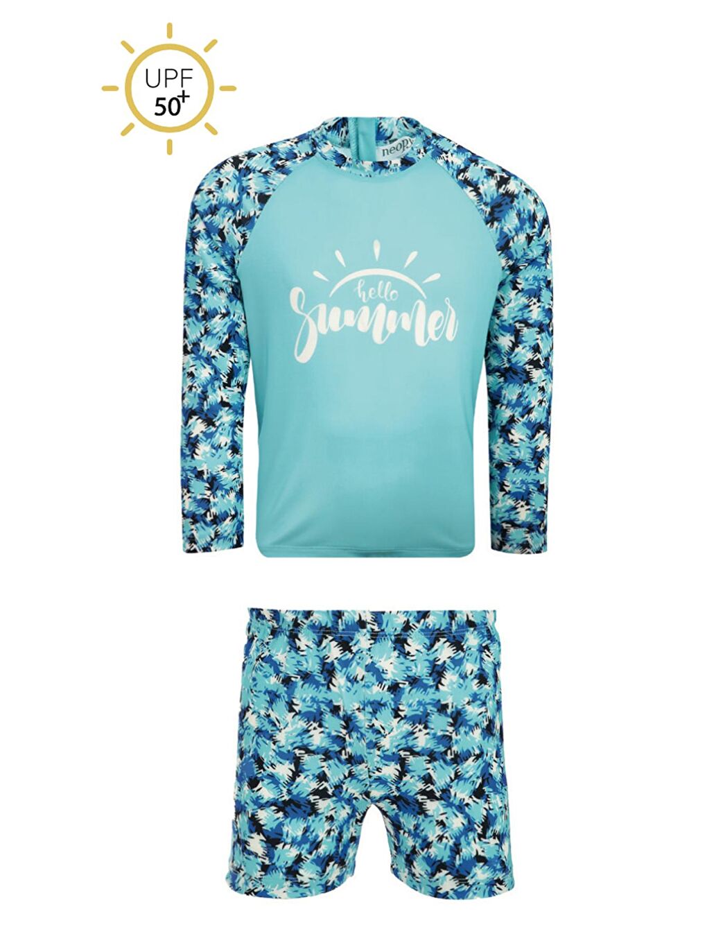 UV Korumalı Şort Uzun Kollu Çocuk Deniz Havuz Mayosu Axel 5602 Mavi