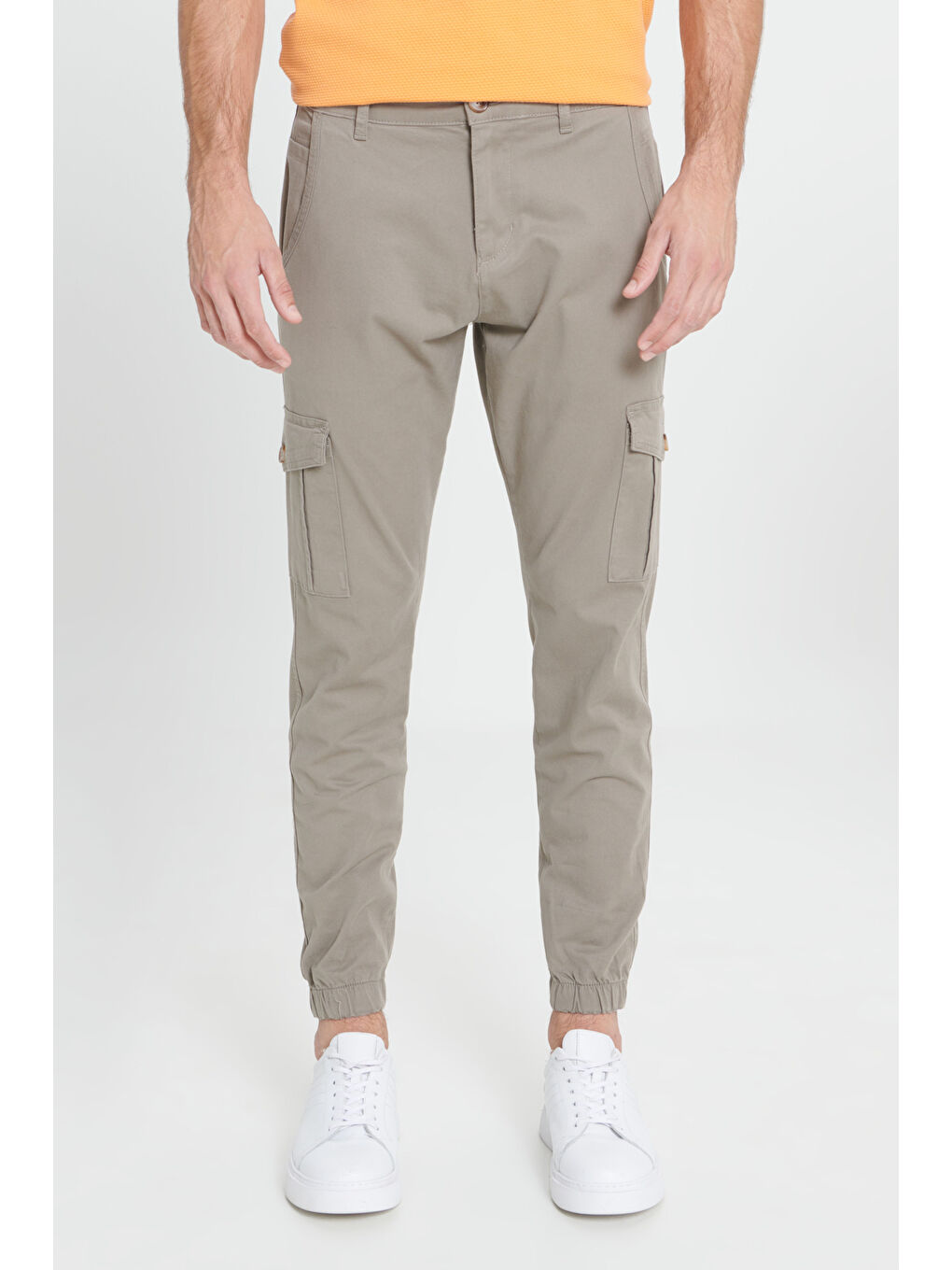 Erkek Bej Slim Fit Dar Kesim Kargo Cepli Pamuklu Esnek Pantolon