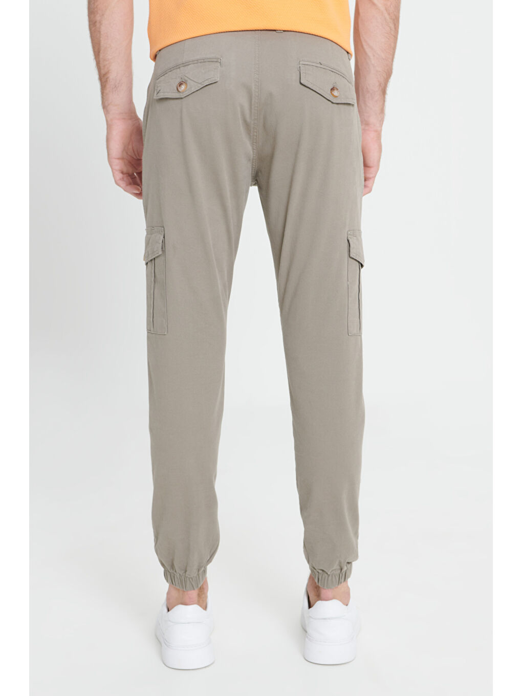 Erkek Bej Slim Fit Dar Kesim Kargo Cepli Pamuklu Esnek Pantolon-4