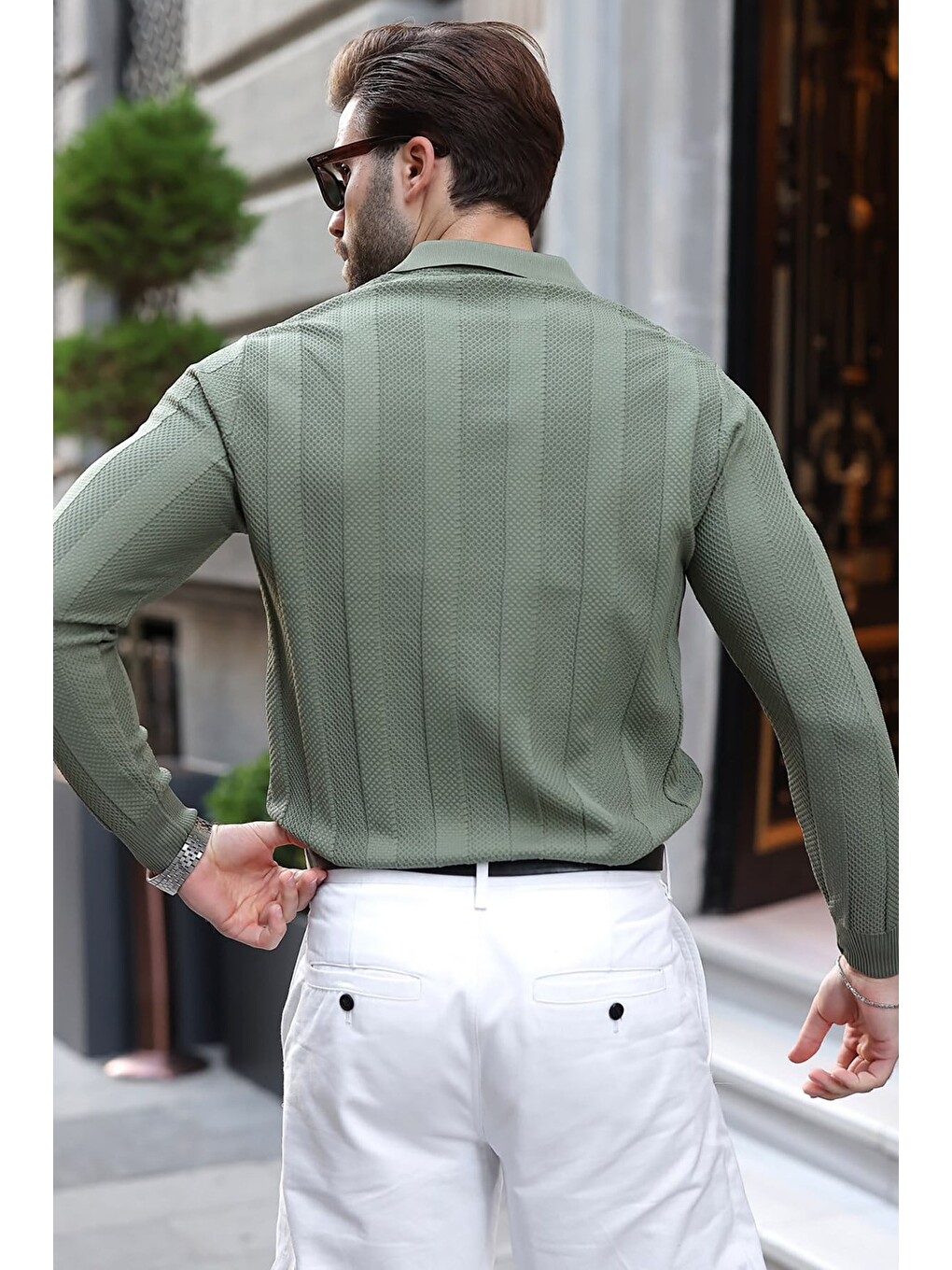 Haki Regular Fit Polo Yaka Triko Erkek Kazak E7509-3
