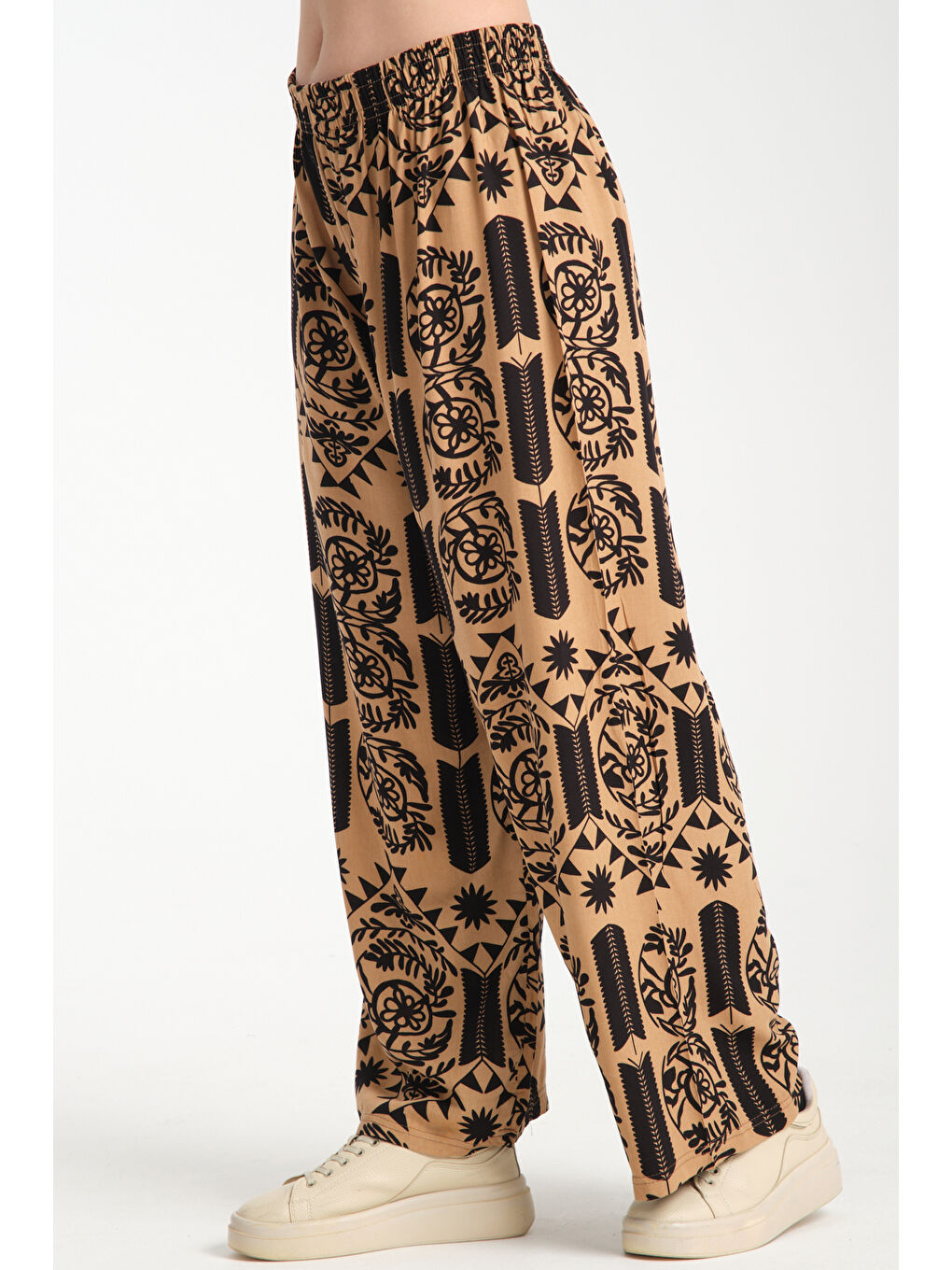 Sarı Kadın Fermuar Desenli Dökümlü Viskon Pantolon 1065-2