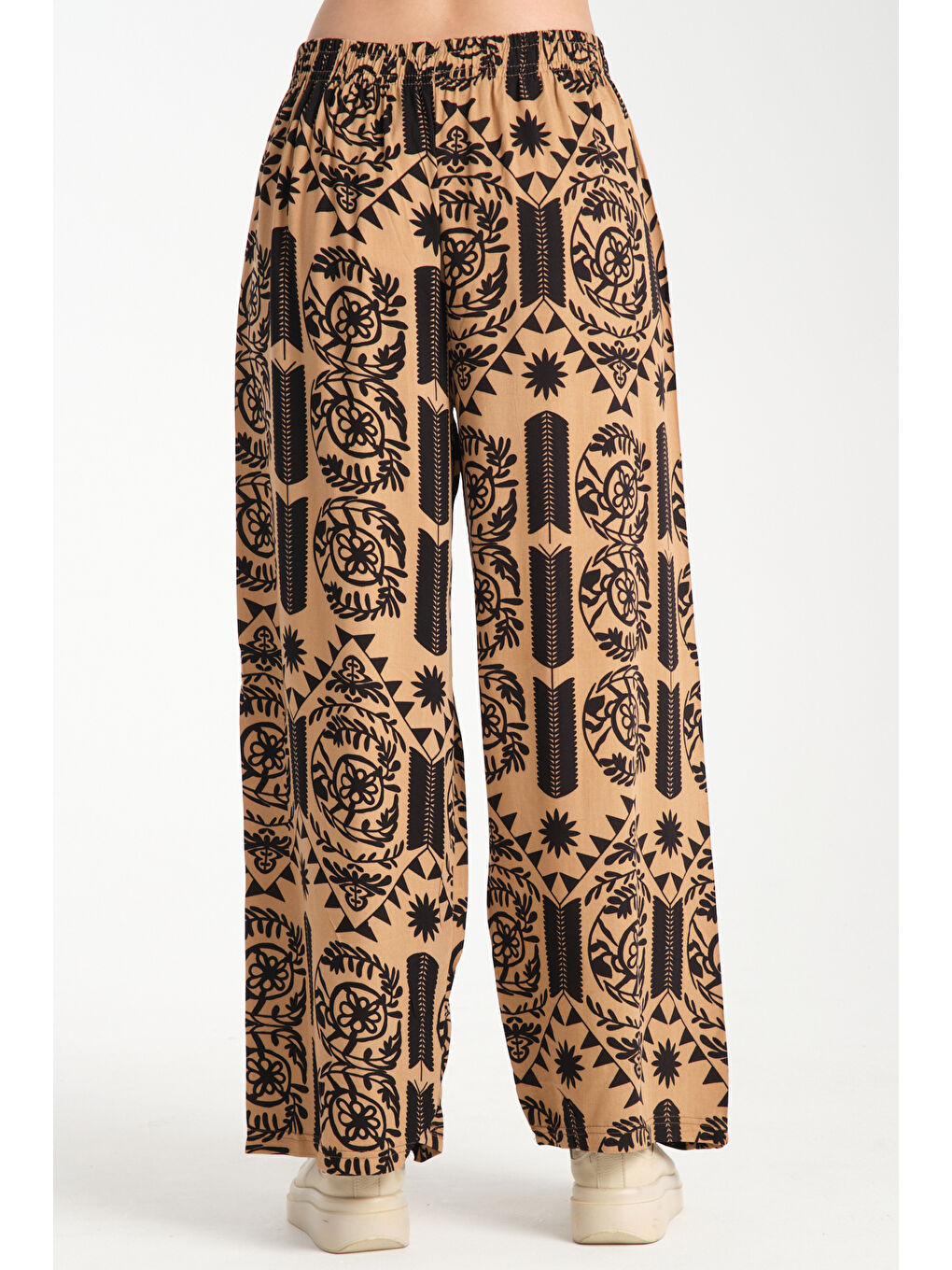 Sarı Kadın Fermuar Desenli Dökümlü Viskon Pantolon 1065-3