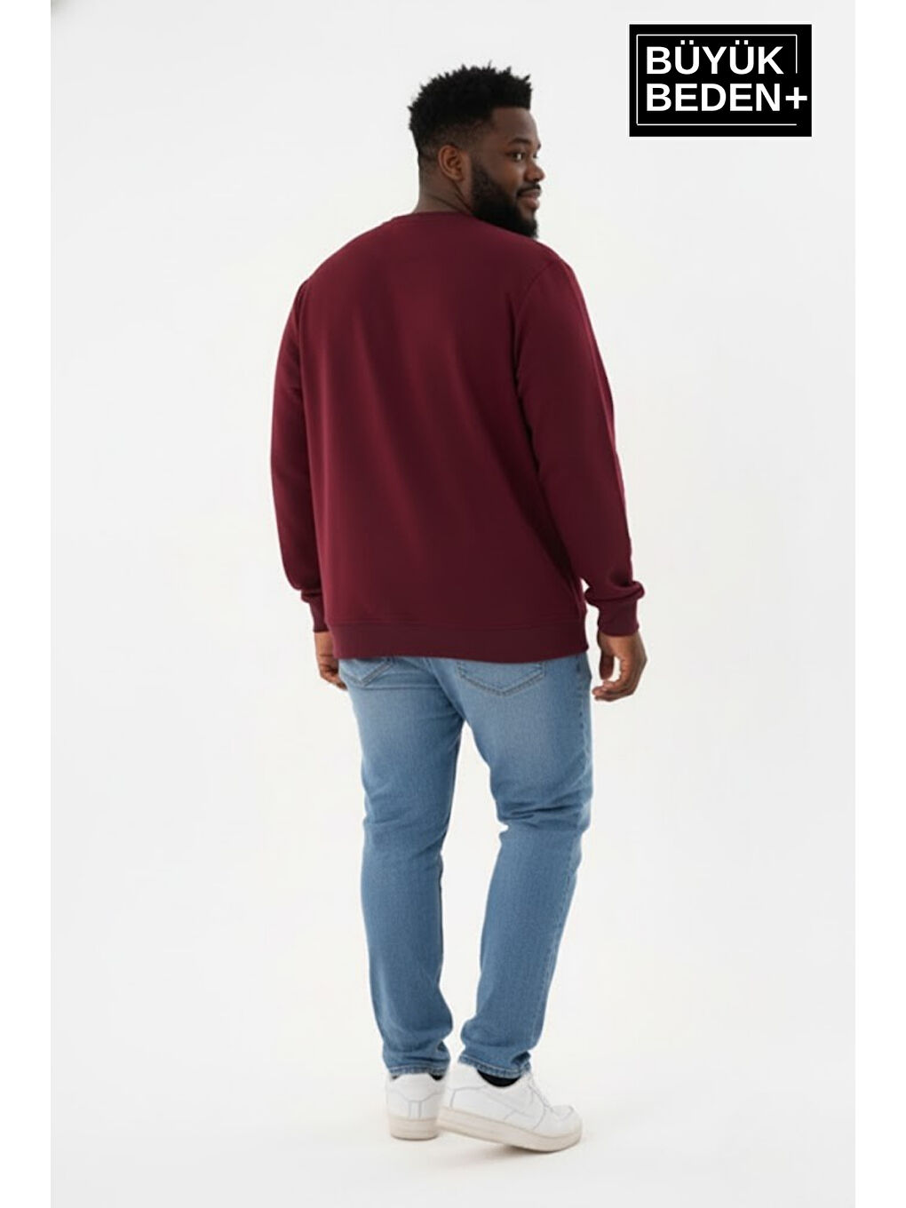 Bordo Erkek Büyük Beden Capri Island Baskılı Bisiklet Yaka ince Sweatshirt SPR26BSW956-14-2
