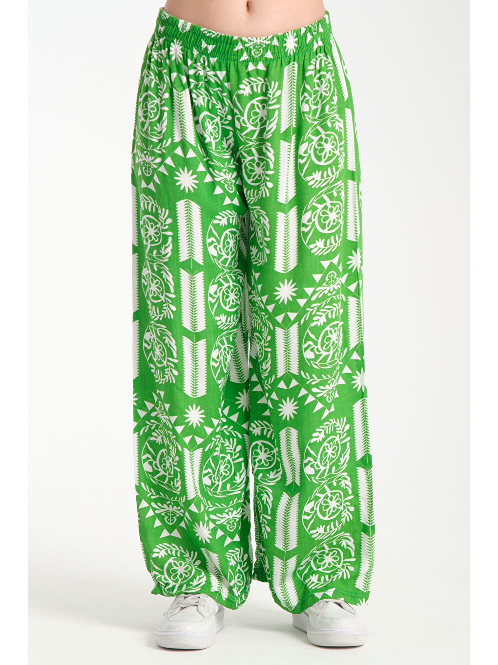 Yeşil Kadın Fermuar Desenli Dökümlü Viskon Pantolon 1065