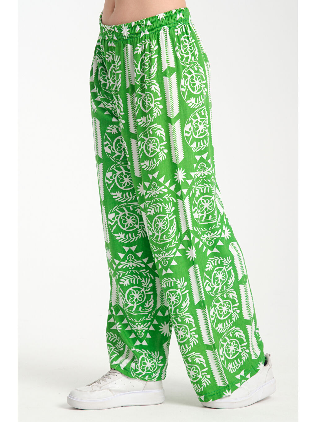 Yeşil Kadın Fermuar Desenli Dökümlü Viskon Pantolon 1065-2