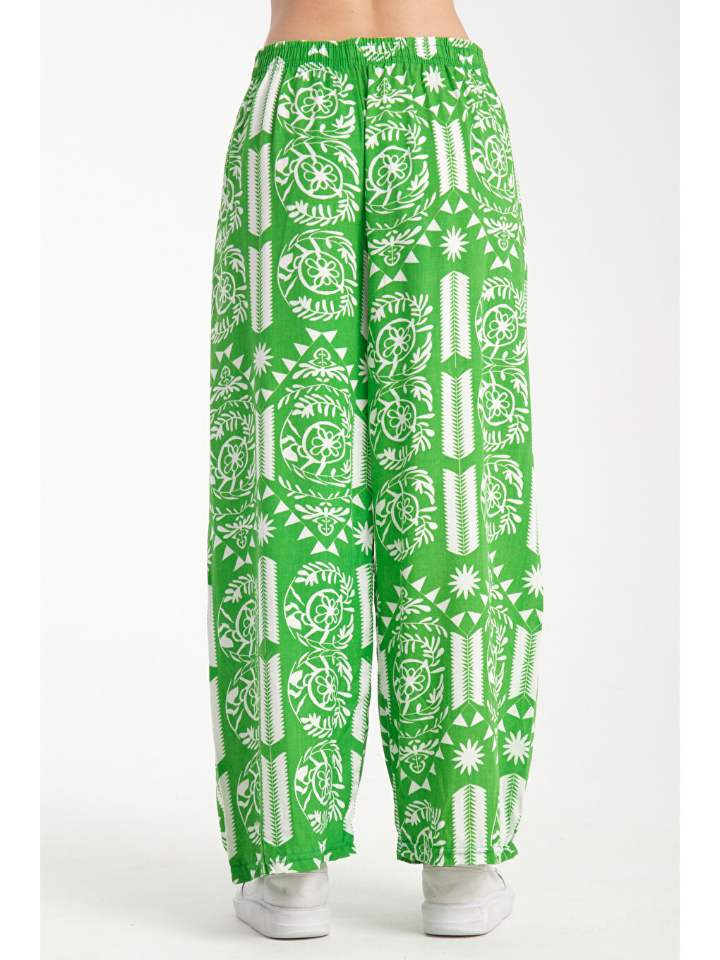 Yeşil Kadın Fermuar Desenli Dökümlü Viskon Pantolon 1065-3