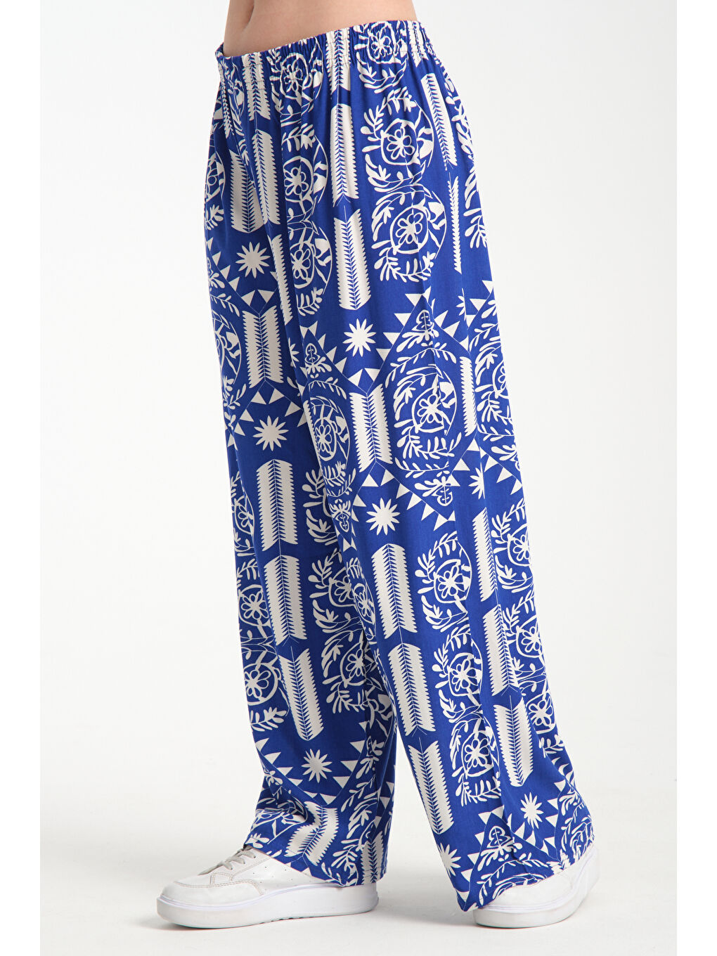 Lacivert Kadın Fermuar Desenli Dökümlü Viskon Pantolon 1065-2