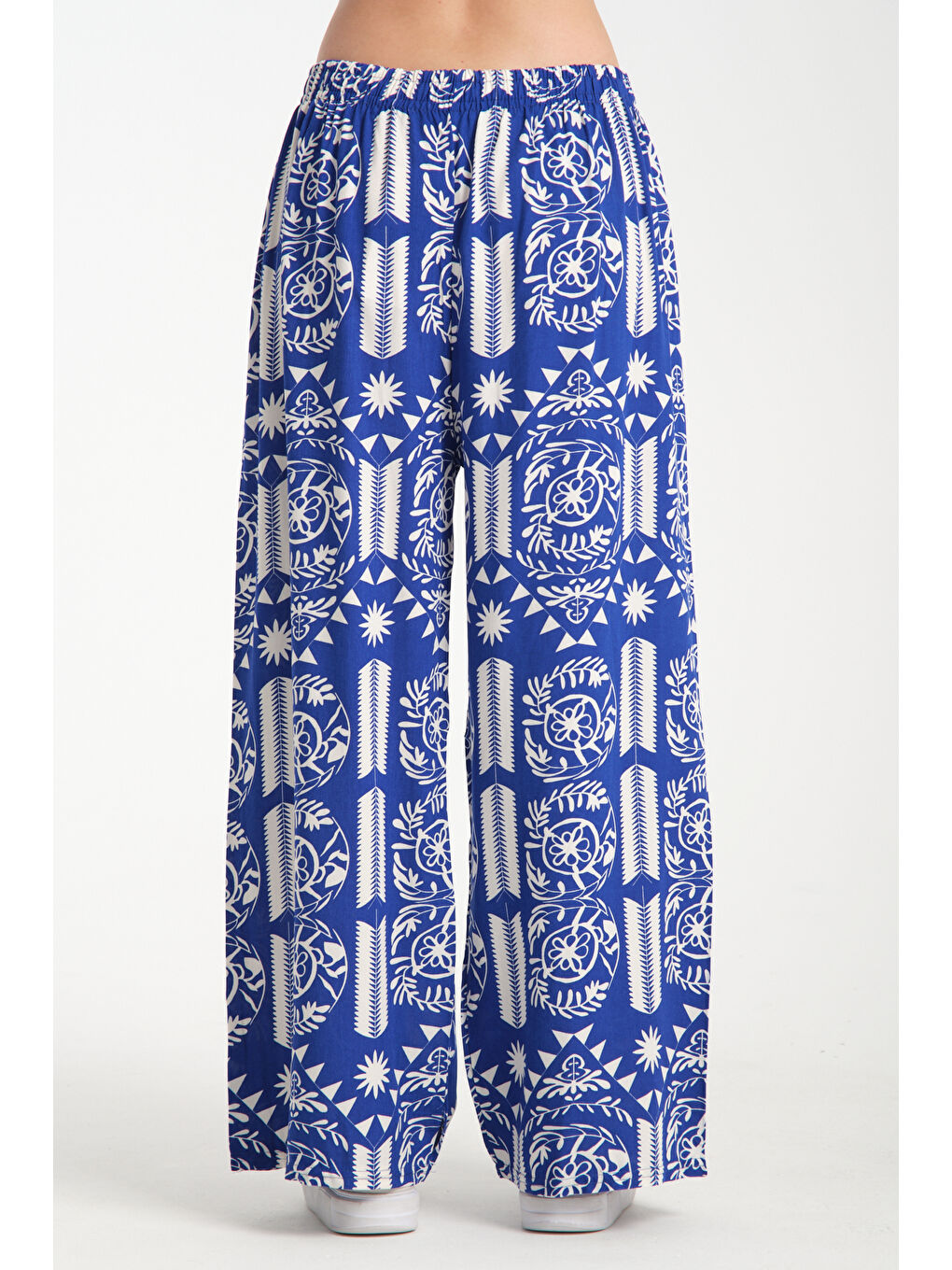 Lacivert Kadın Fermuar Desenli Dökümlü Viskon Pantolon 1065-3