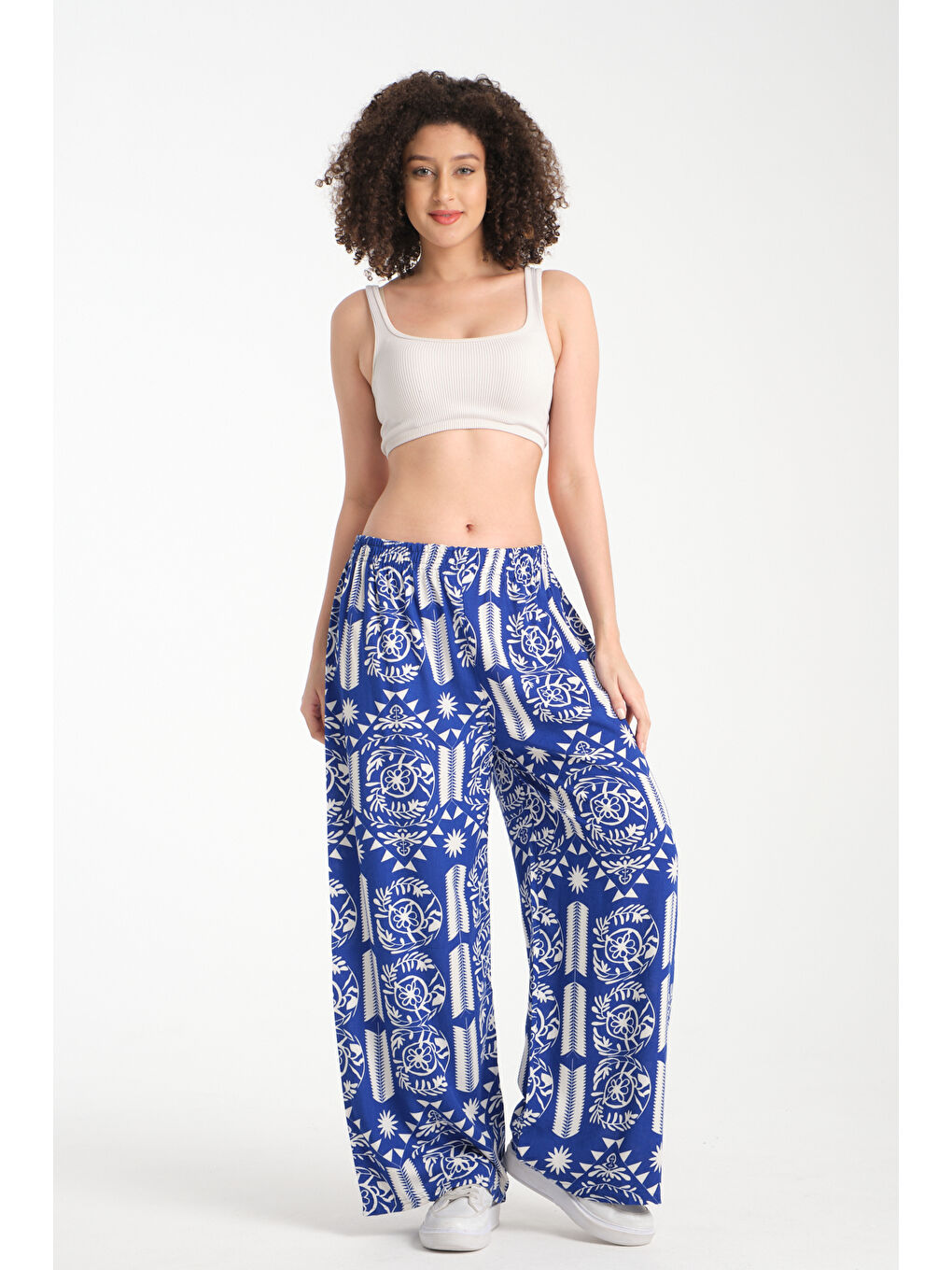 Lacivert Kadın Fermuar Desenli Dökümlü Viskon Pantolon 1065-4