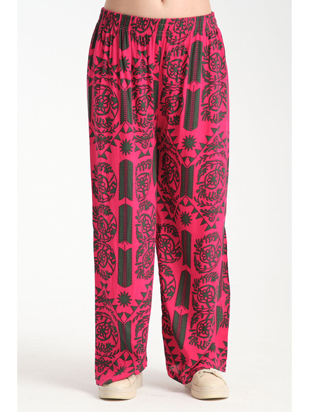 Fuşya Kadın Fermuar Desenli Dökümlü Viskon Pantolon 1065
