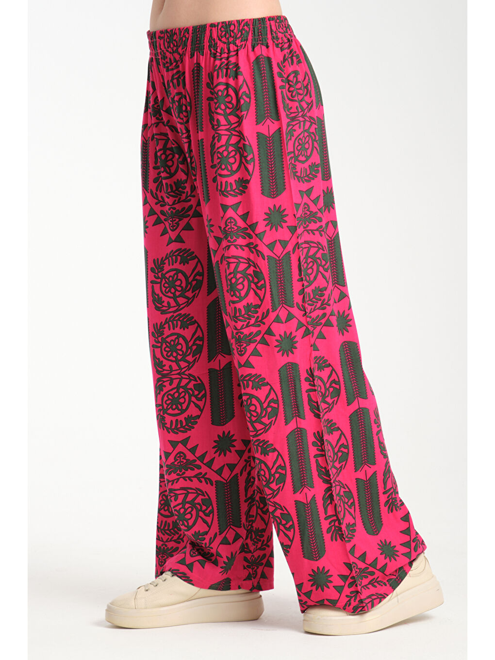 Fuşya Kadın Fermuar Desenli Dökümlü Viskon Pantolon 1065-2