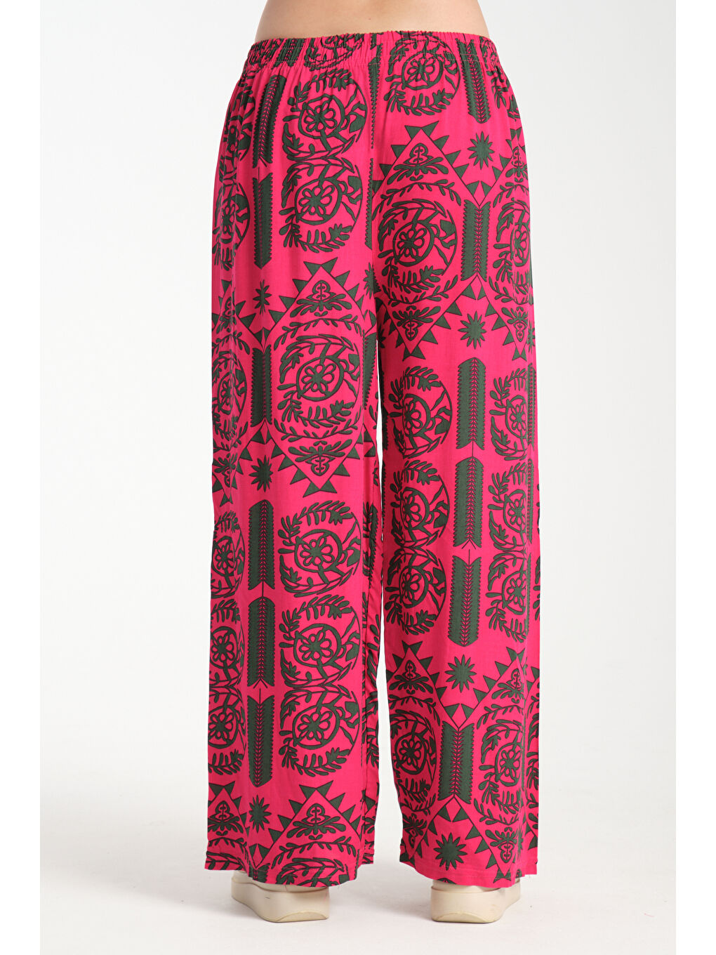 Fuşya Kadın Fermuar Desenli Dökümlü Viskon Pantolon 1065-3