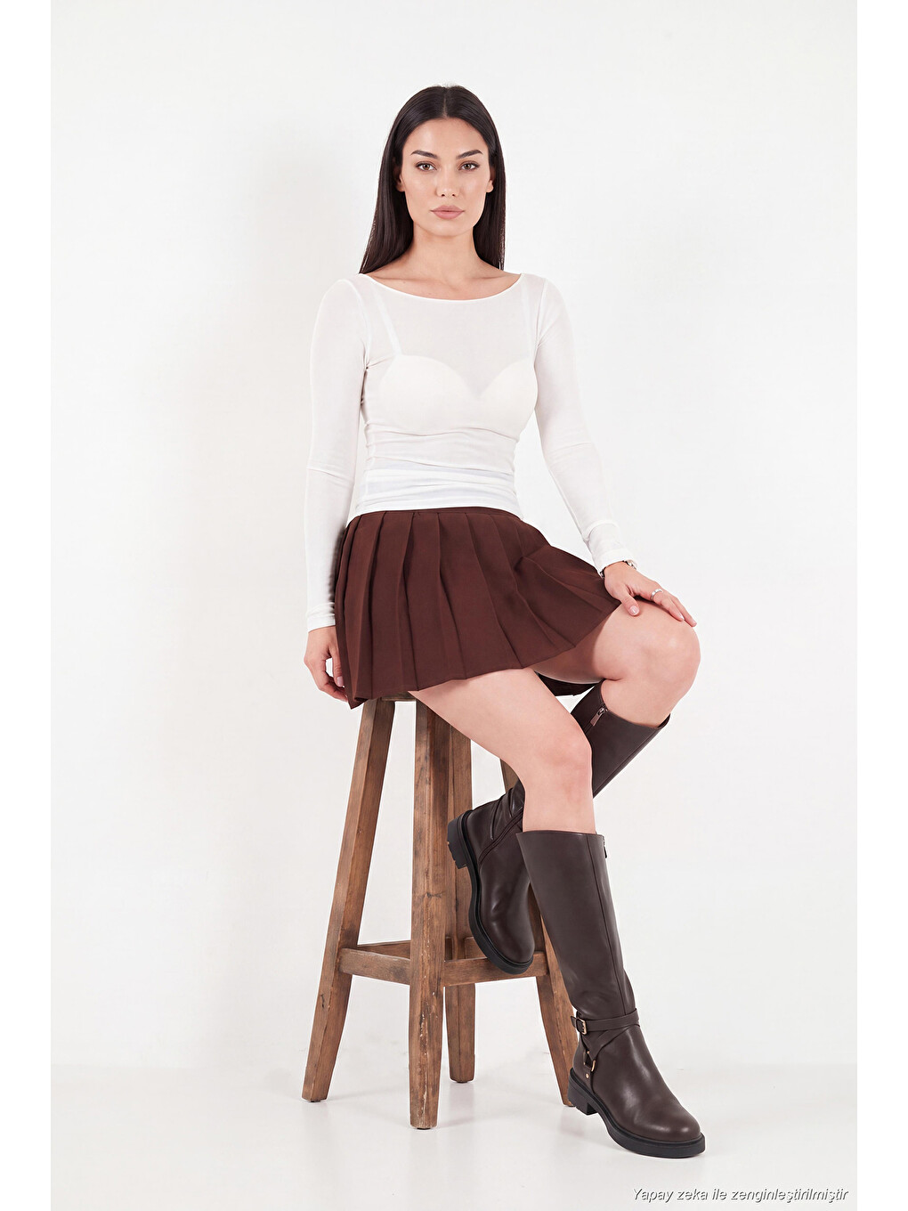 Ekru Kayık Yaka Transparan Kadın Triko Bluz 5866879-4