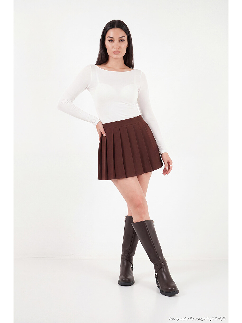Ekru Kayık Yaka Transparan Kadın Triko Bluz 5866879-5