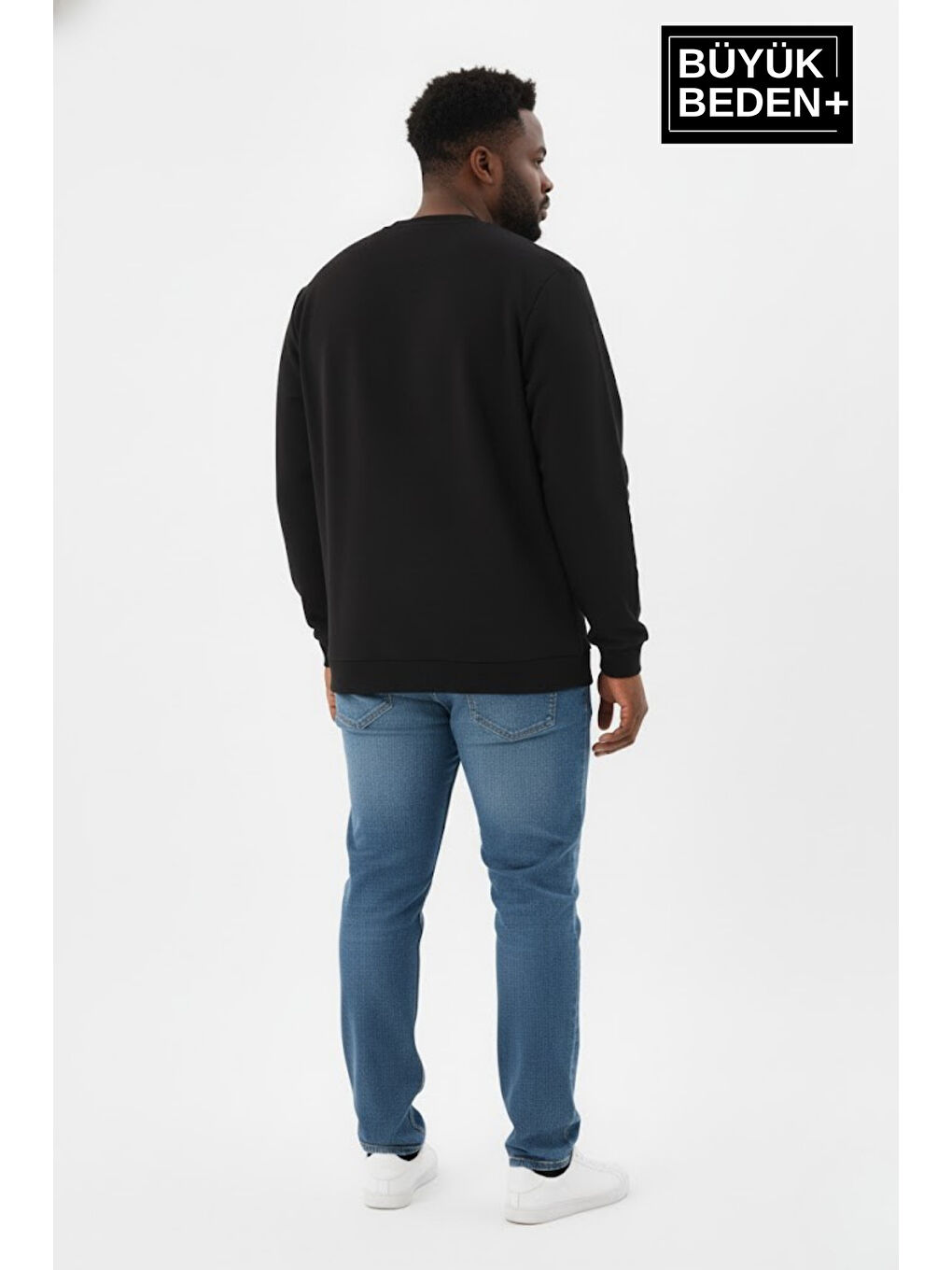 Siyah Erkek Büyük Beden Capri Island Baskılı Bisiklet Yaka ince Sweatshirt SPR26BSW956-14-2