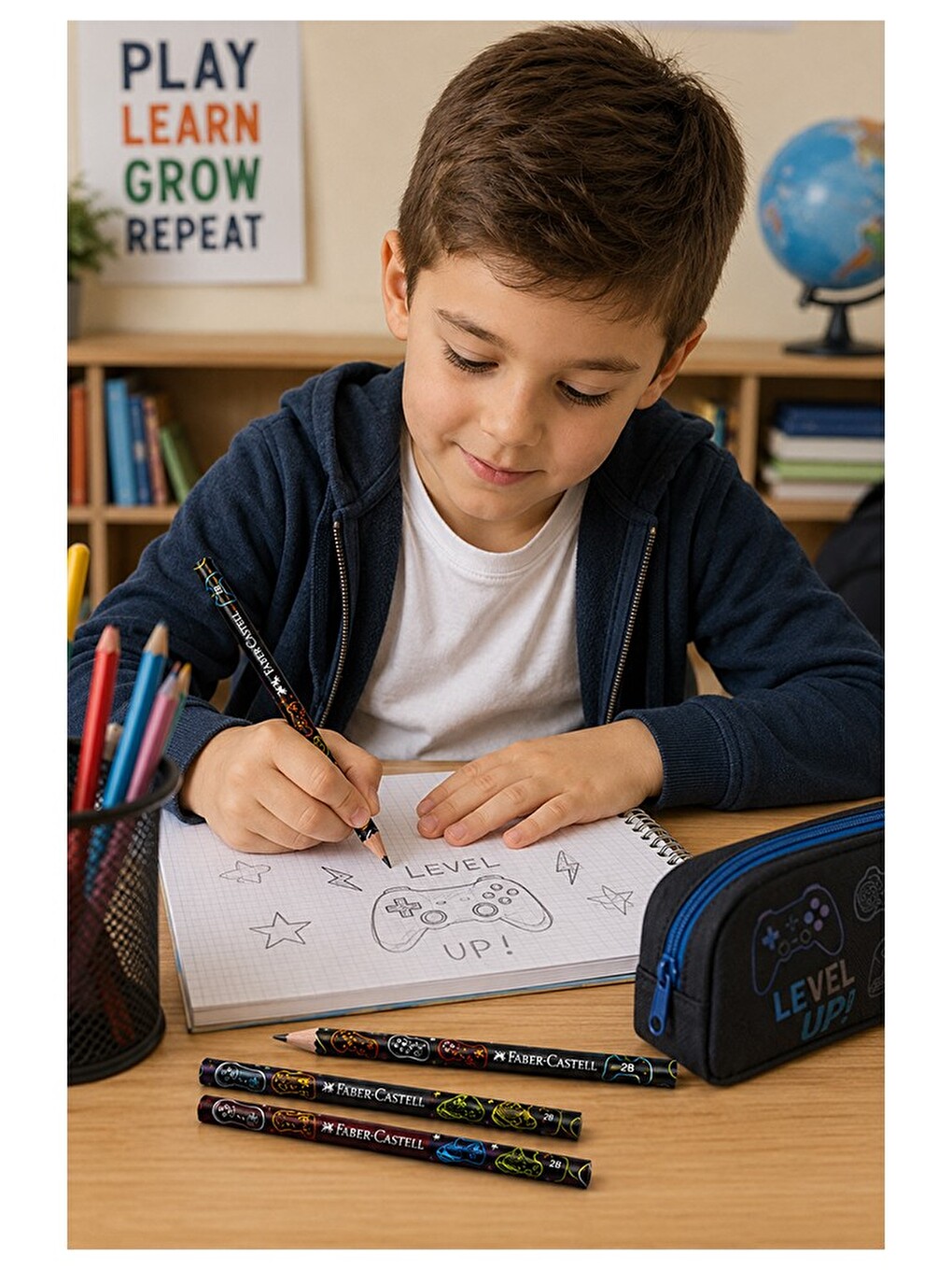 Game Joystick Kurşun Kalem 8 Adet Faber Castell Yuvarlak Gövdeli Siyah Kurşun Kalem Yumuşak Yazım Ko-2