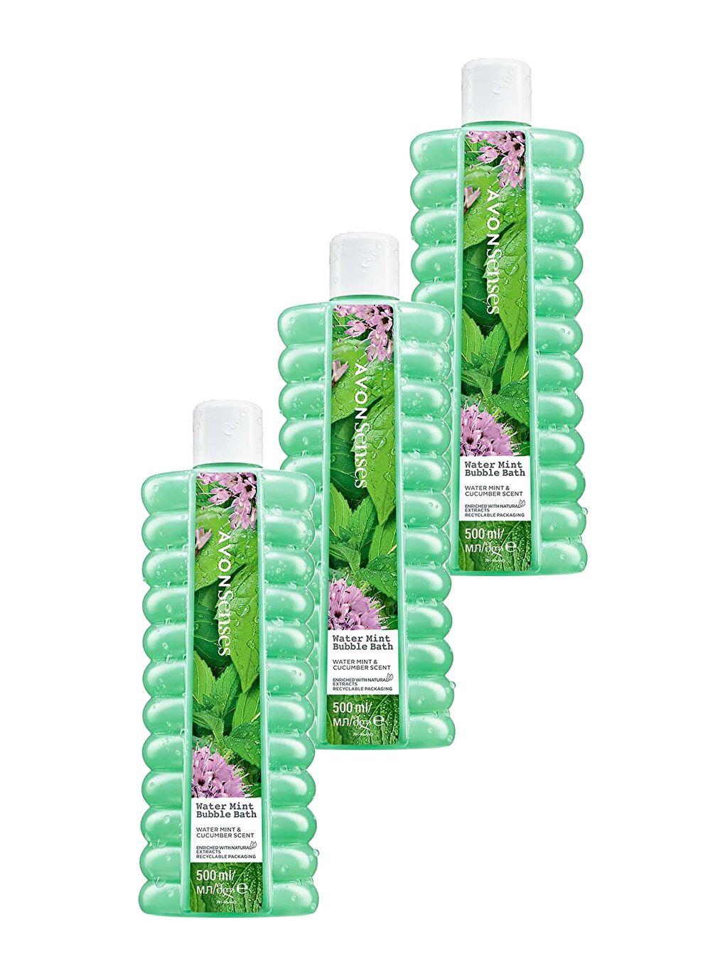 AVON Renksiz Senses Water Mint Nane ve Salatalık Kokulu Banyo Köpüğü 500 Ml. Üçlü Set