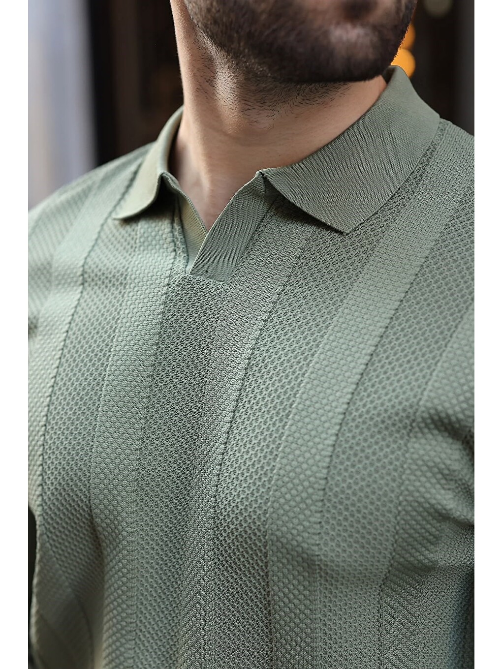 Haki Regular Fit Polo Yaka Triko Erkek Kazak E7509-4