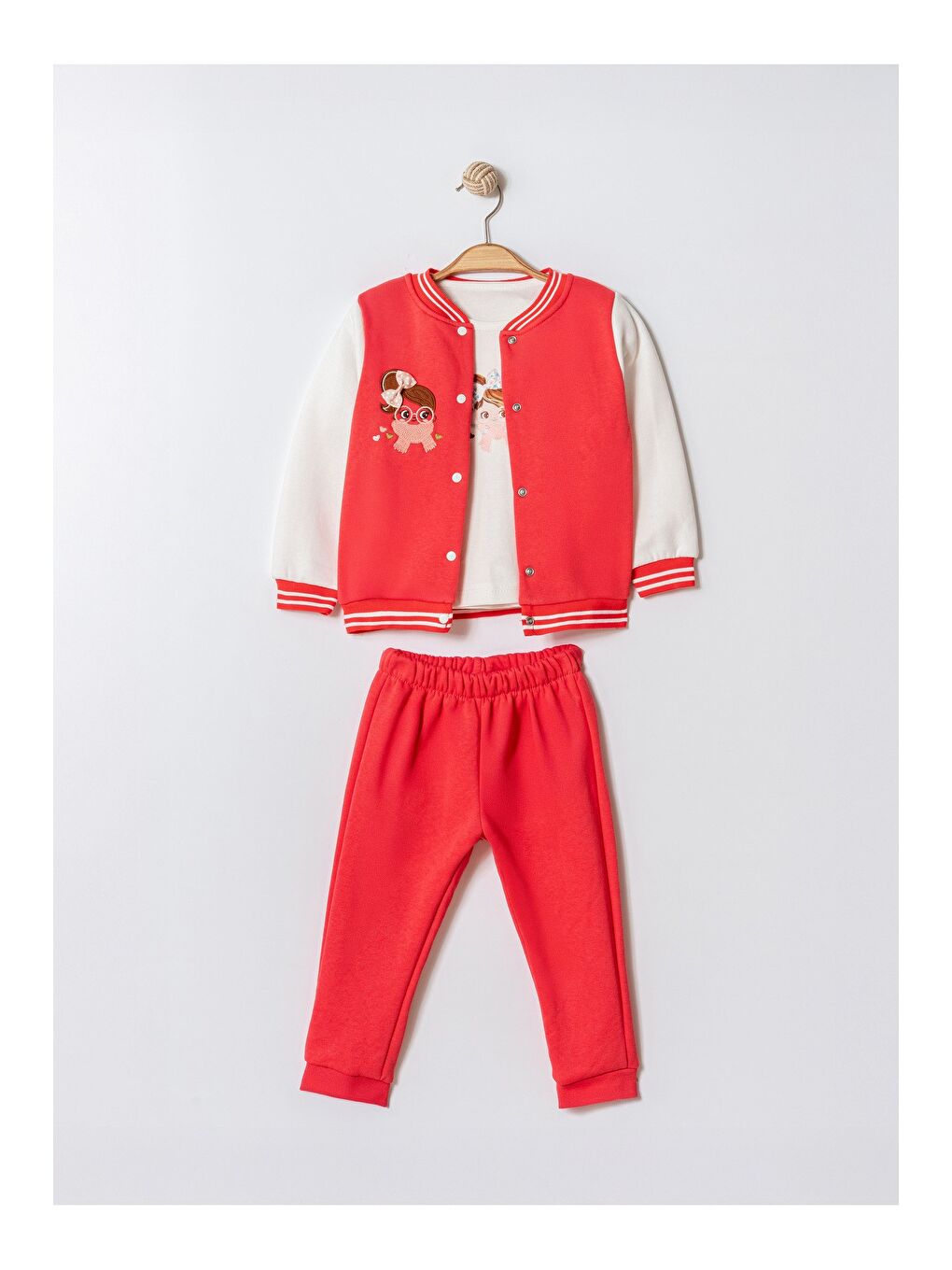 Kırmızı Kız Bebek Nakışlı 3’lü Mevsimlik Takım-1