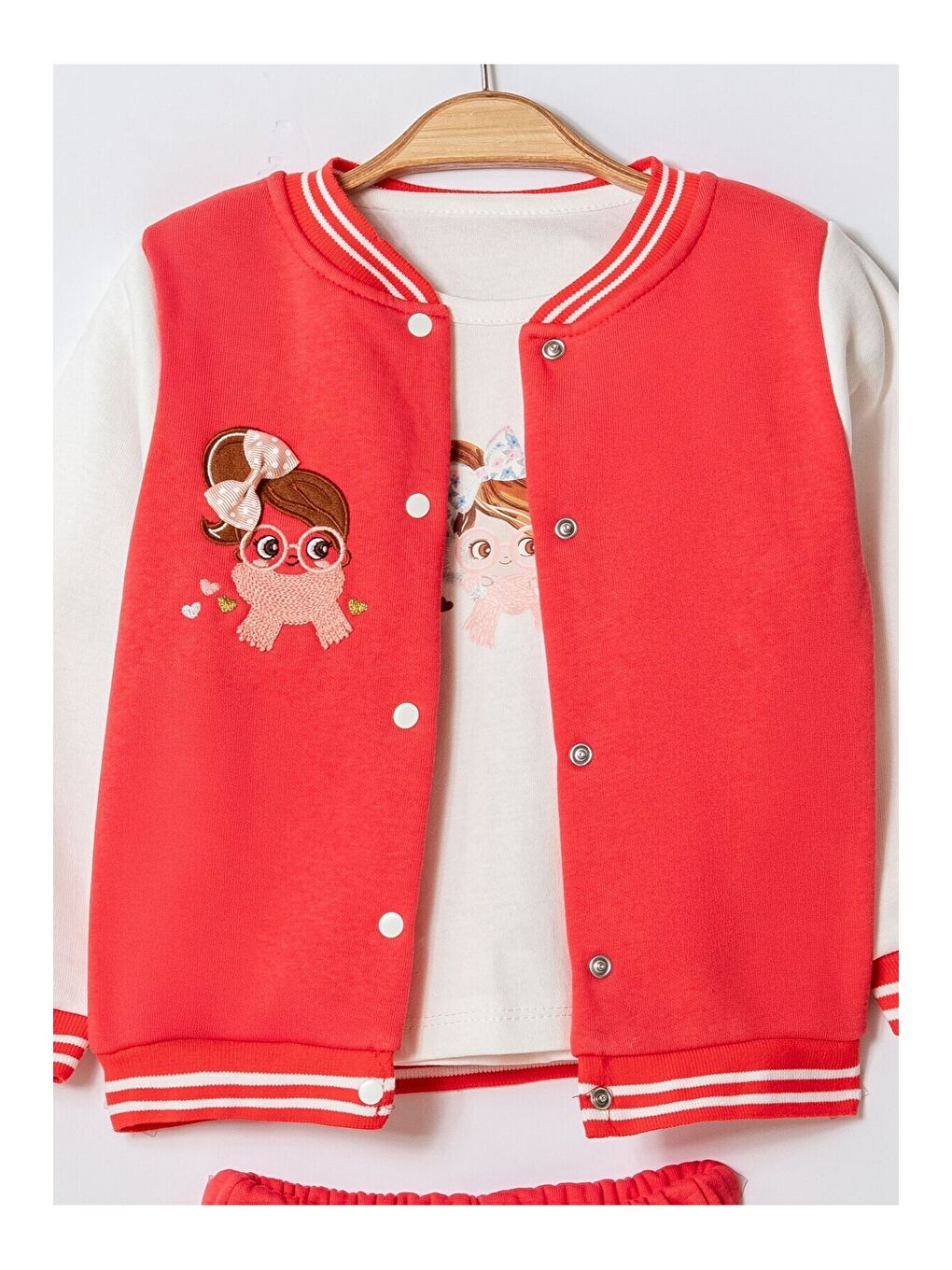 Kırmızı Kız Bebek Nakışlı 3’lü Mevsimlik Takım-2