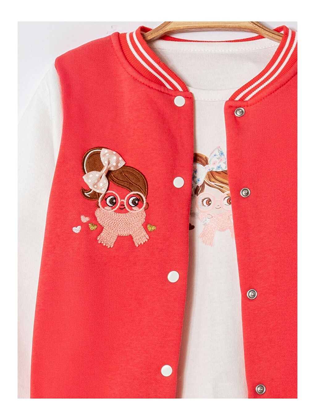 Kırmızı Kız Bebek Nakışlı 3’lü Mevsimlik Takım-3