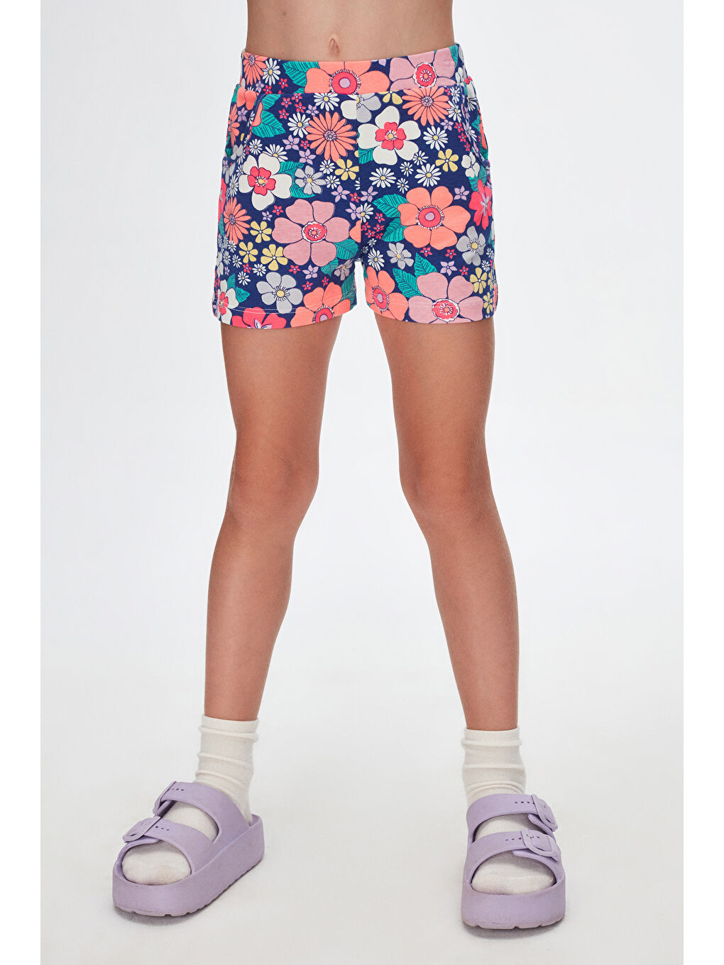 Karışık Kız Çocuk Neon Garden Desen Cepli Şort-1