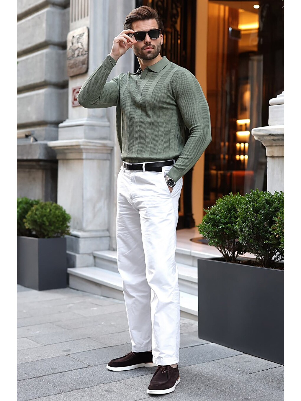 Haki Regular Fit Polo Yaka Triko Erkek Kazak E7509-5