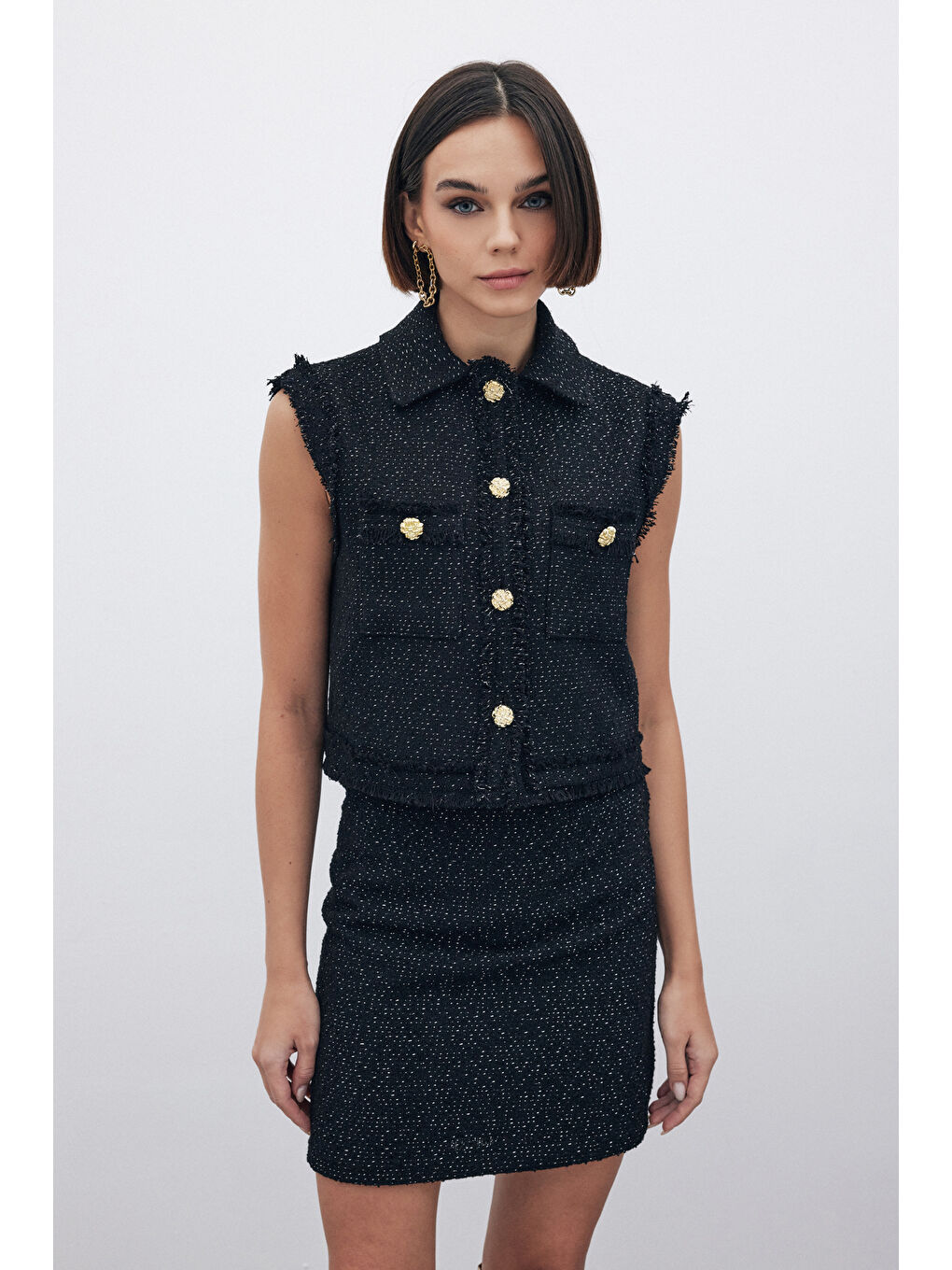 Simli Tüvit Yelek - Siyah-1