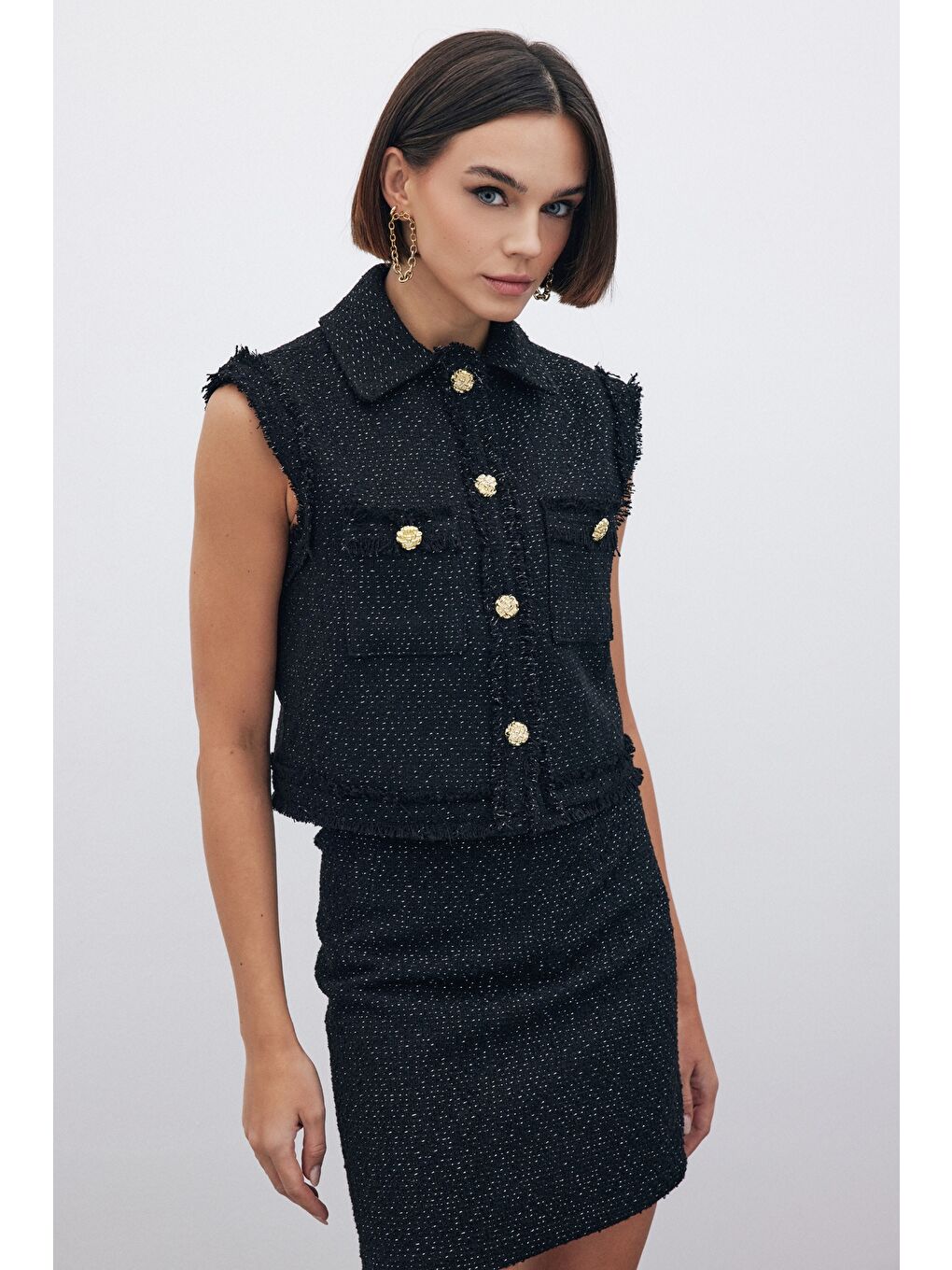 Simli Tüvit Yelek - Siyah-2