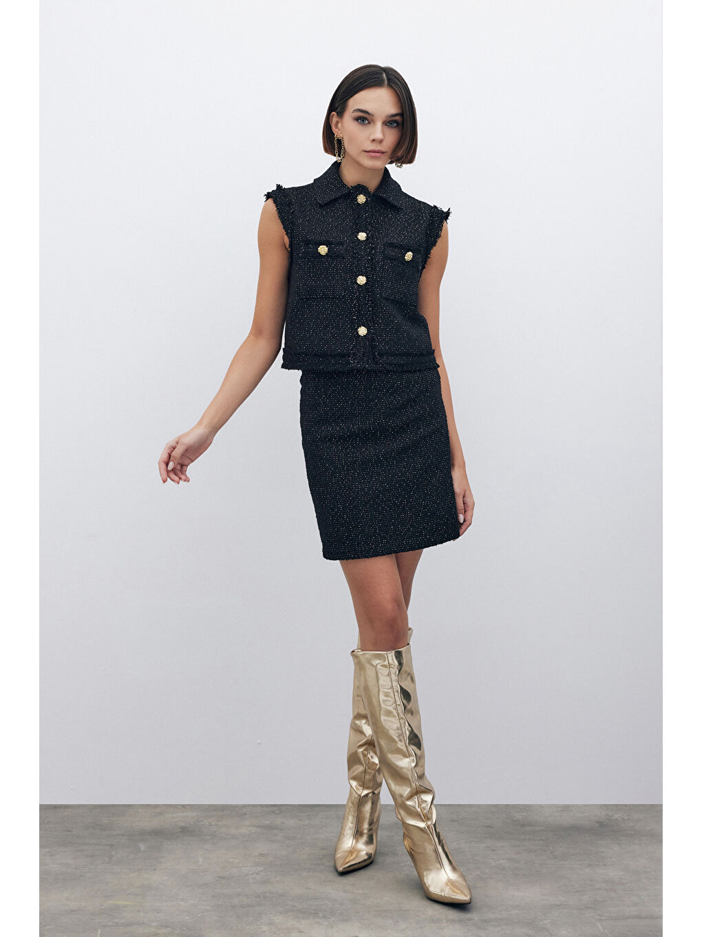 Simli Tüvit Yelek - Siyah-3