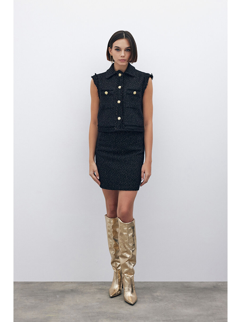 Simli Tüvit Yelek - Siyah-4