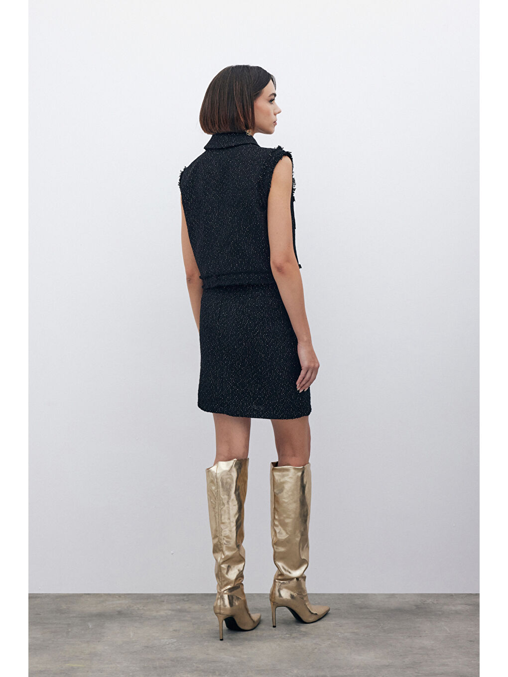 Simli Tüvit Yelek - Siyah-5