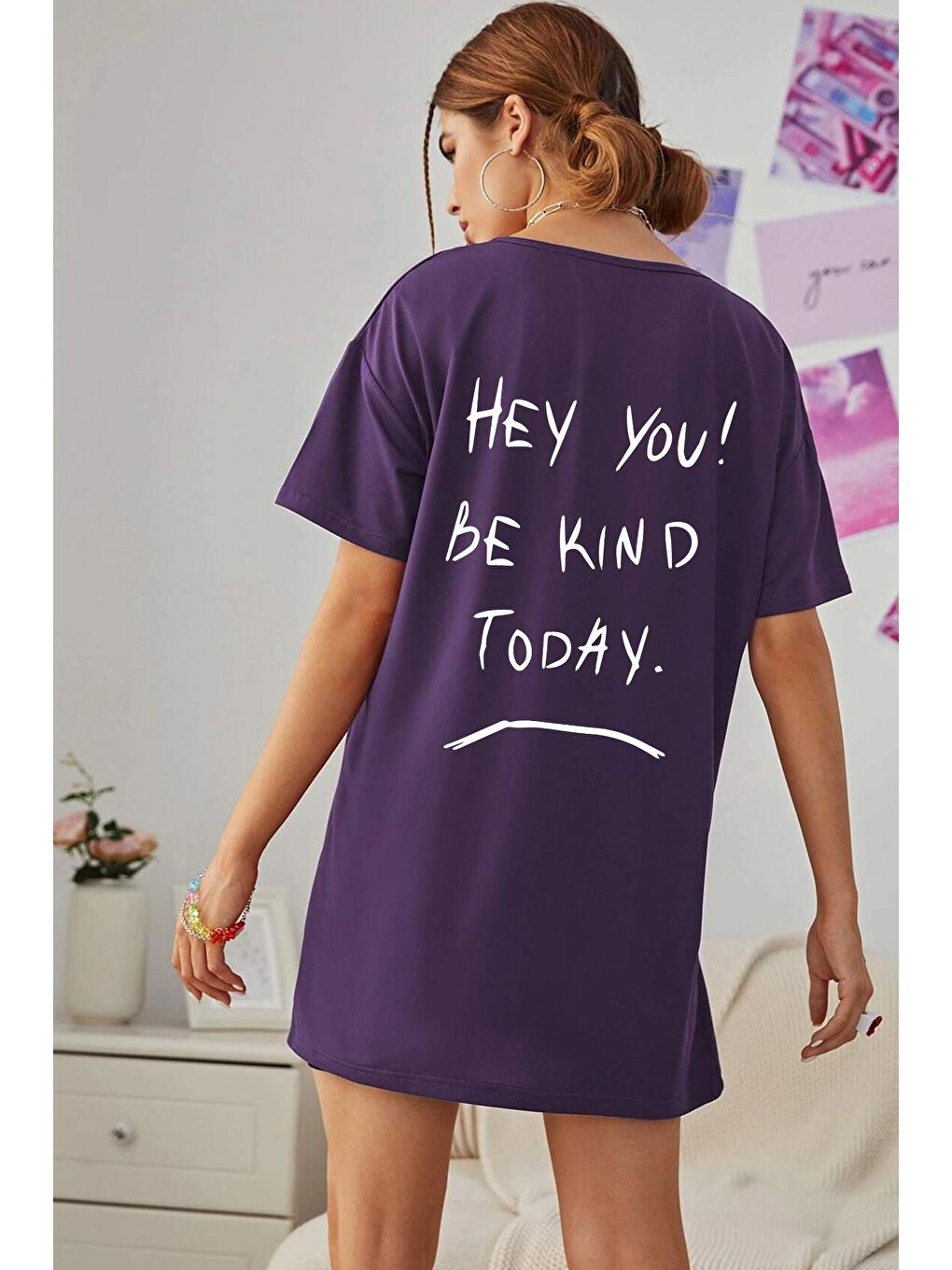 uyguntarz Mor Unisex Hey you Baskılı T-shirt - 1