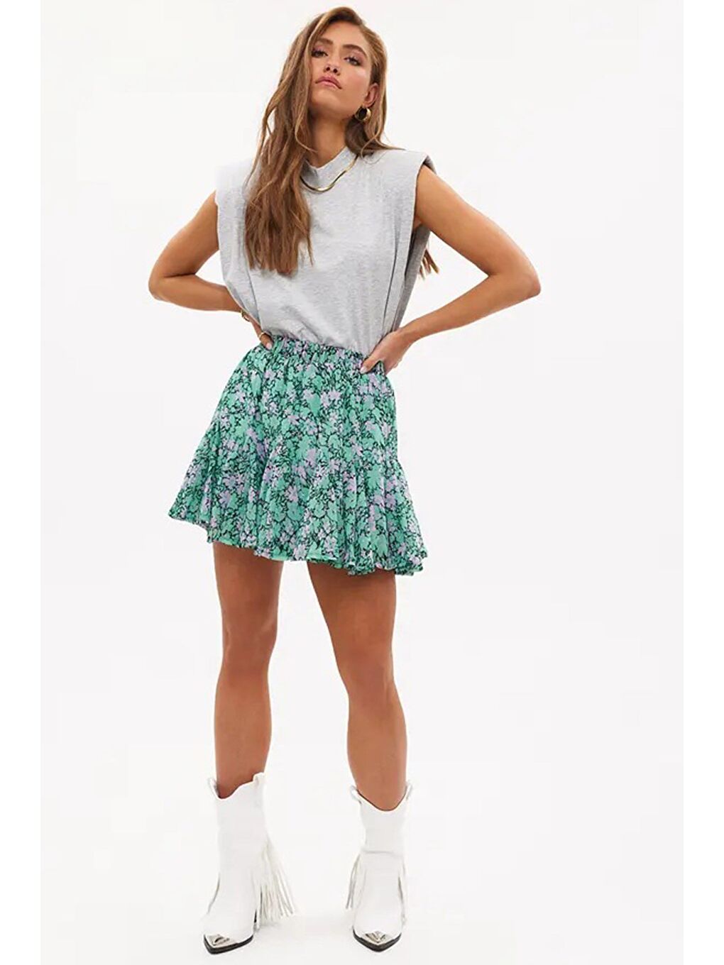 Gri Vatkalı Tişört Mg900-5