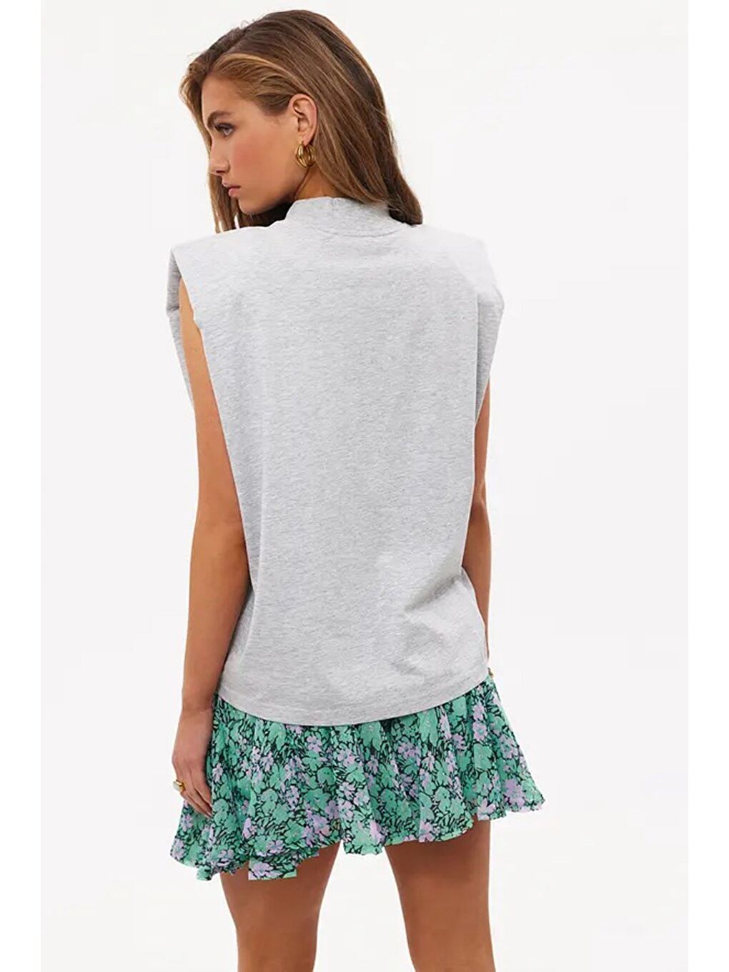 Gri Vatkalı Tişört Mg900-6