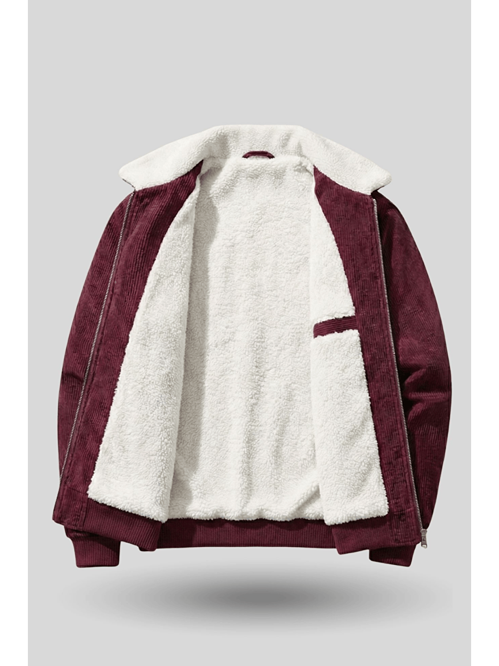 Bordo Erkek Kadife Mont Pelüş Astarlı Tam Fermuarlı Gömlek Yaka Spor Mont-1