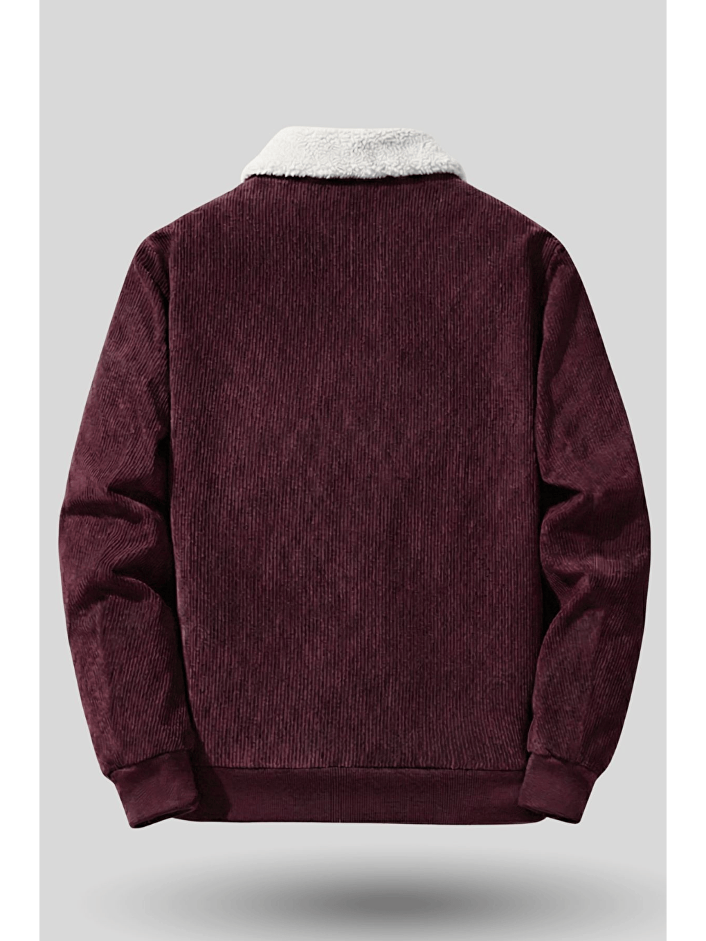 Bordo Erkek Kadife Mont Pelüş Astarlı Tam Fermuarlı Gömlek Yaka Spor Mont-2